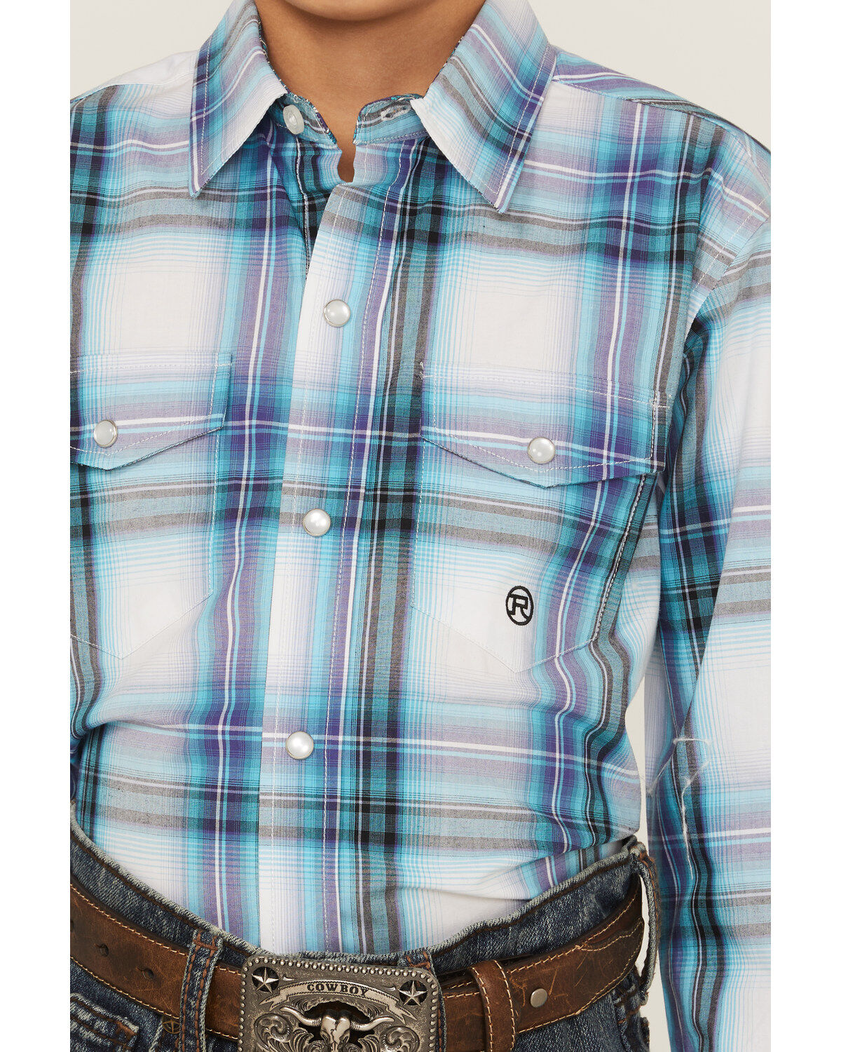 Roper Boys' Plaid Print Long Sleeve Pearl Snap Western Shirt