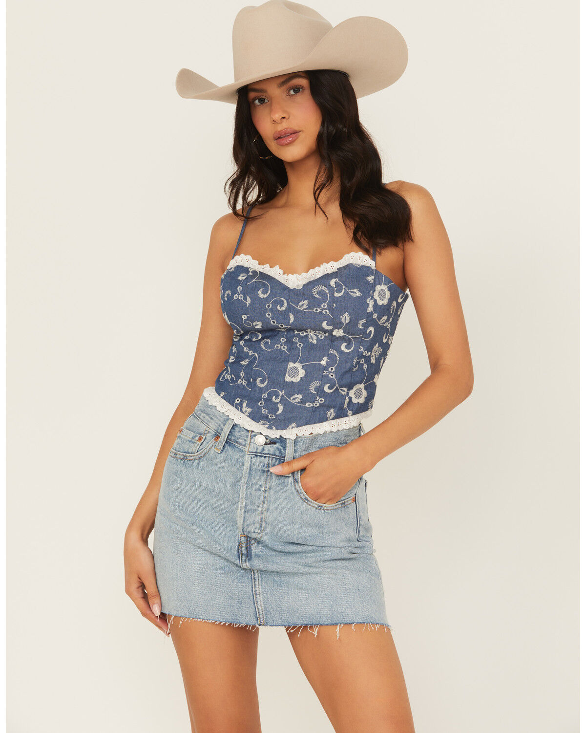 Shyanne Women's Embroidered Denim Corset