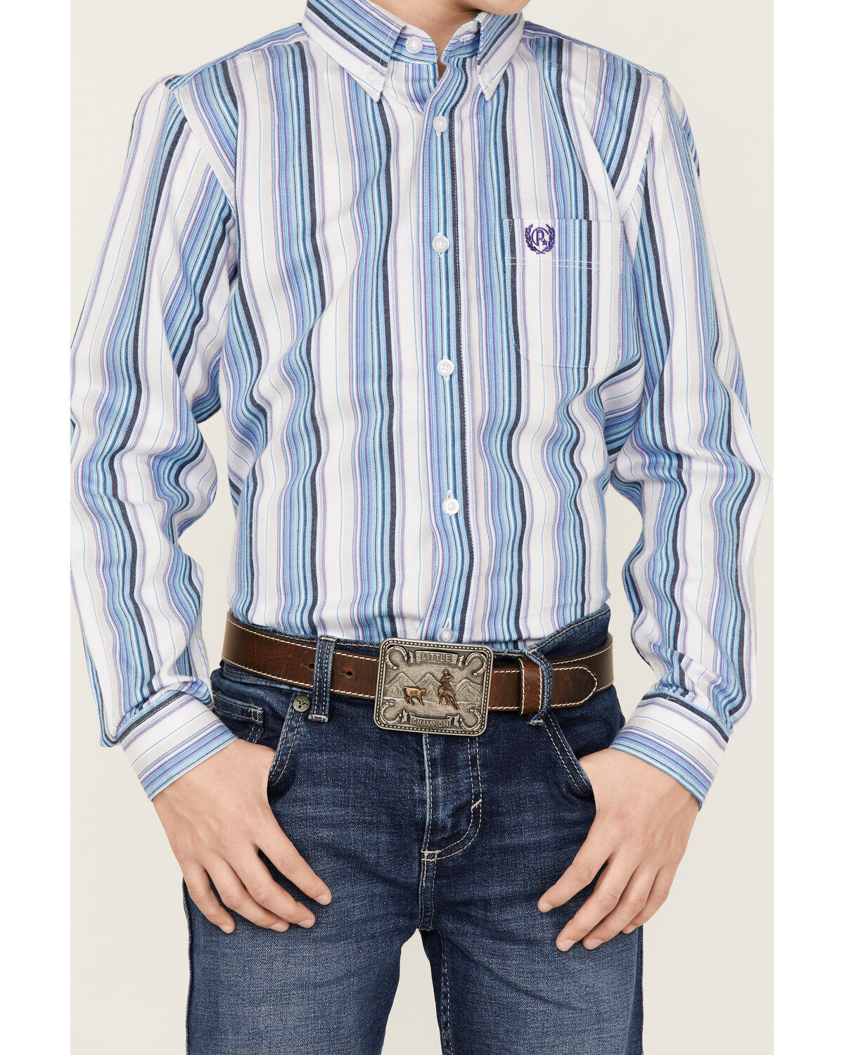 Panhandle Boys' Striped Long Sleeve Button-Down Western Shirt