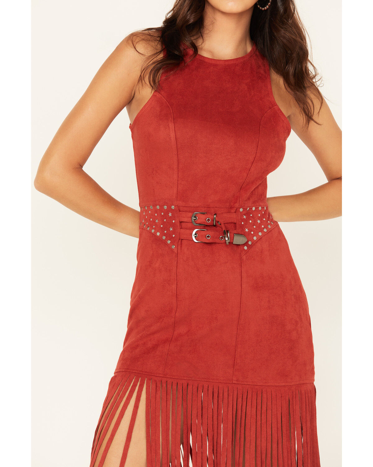 Rock & Roll Denim Women's Faux Suede Fringe Belted Mini Dress