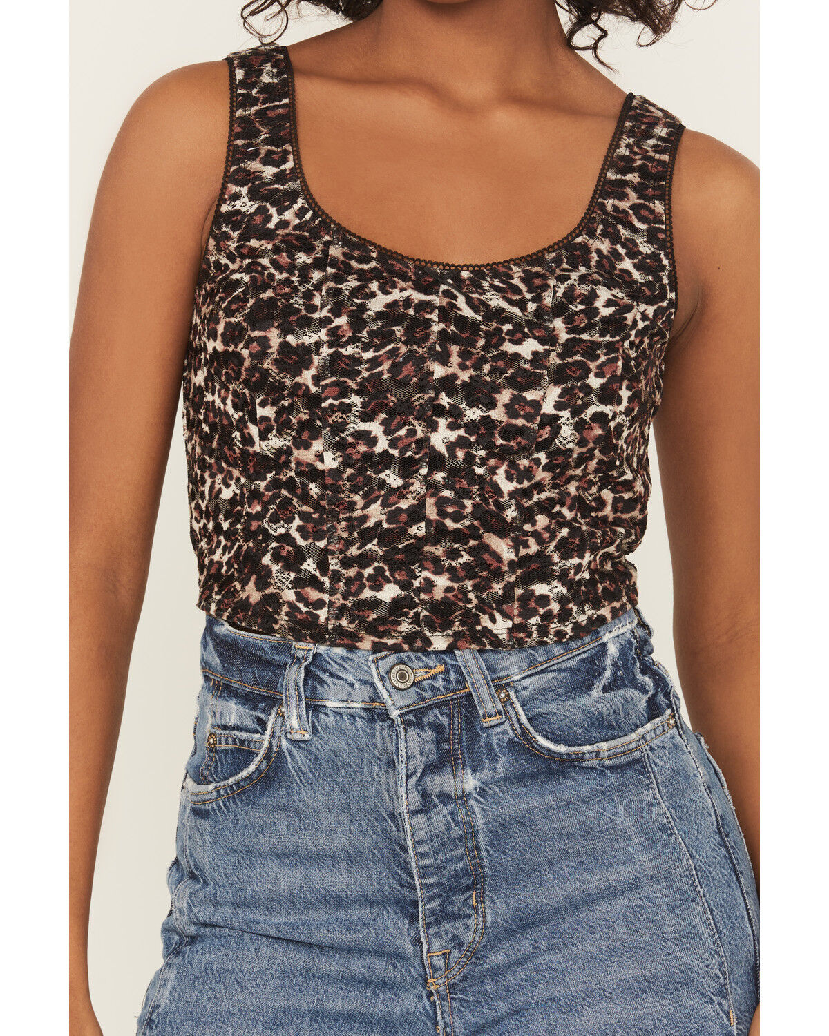 Originality Women's Lace Leopard Print Corset Top