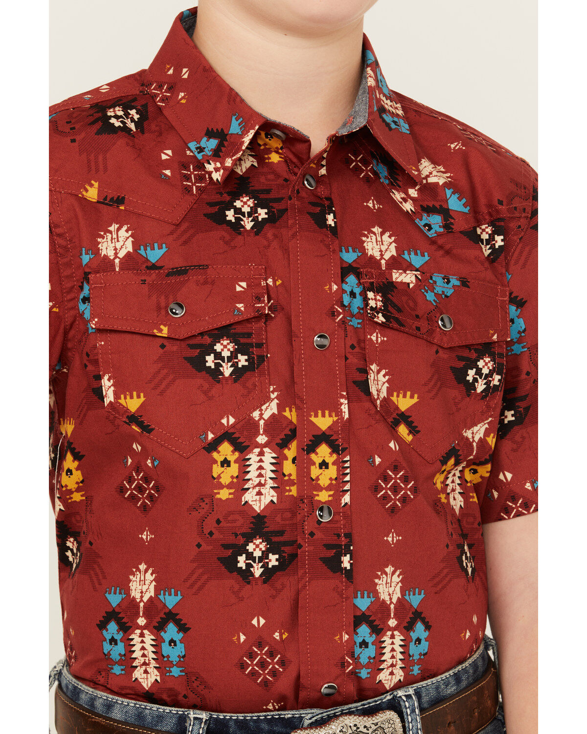 Cody James Boys' Firewater Southwestern Print Short Sleeve Snap Western Shirt