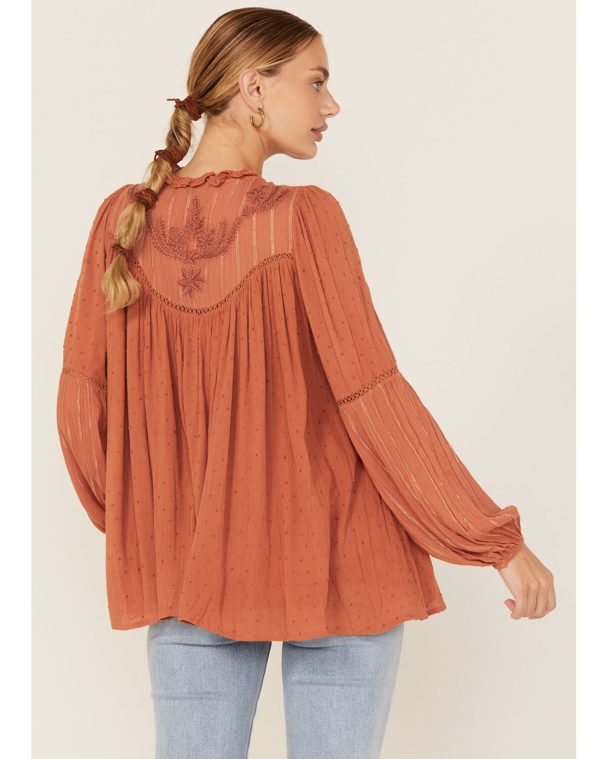 Miss Me Women's Embroidered Long Sleeve Blouse