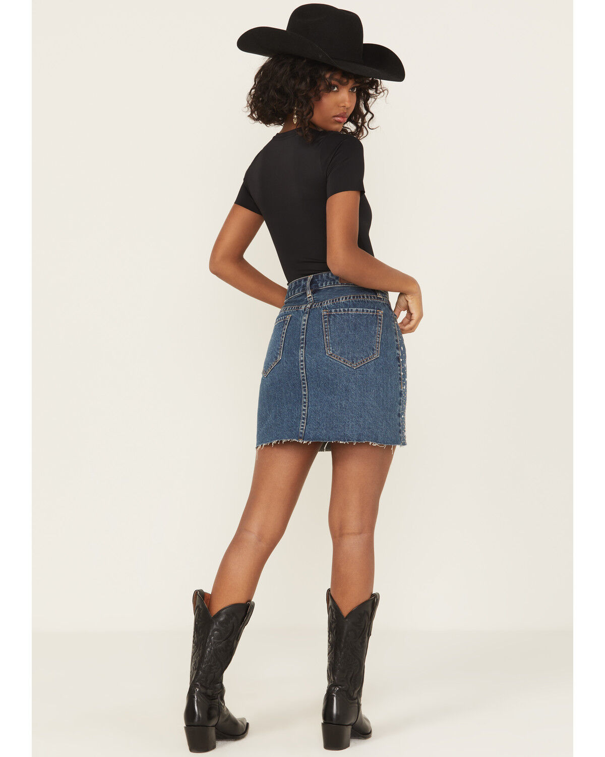 Rock & Roll Denim Women's Medium Wash Embellished Denim Mini Skirt