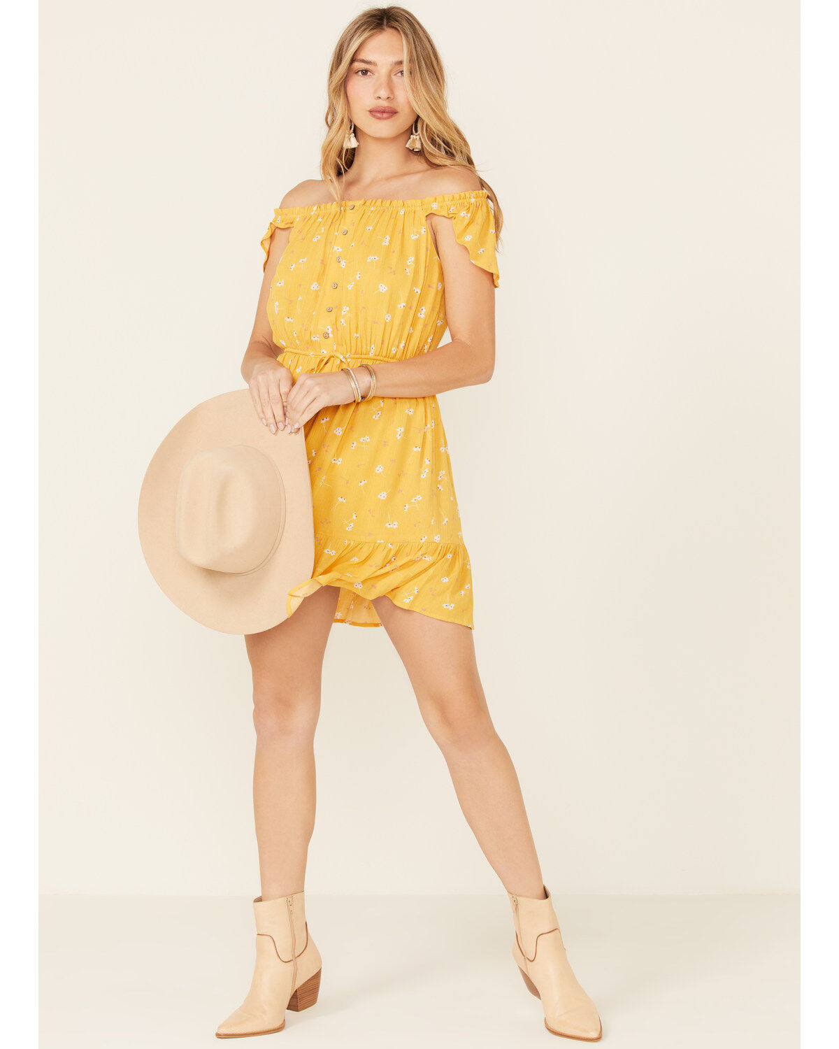 Miss Me Women's Floral Button Front Off-Shoulder Mini Dress