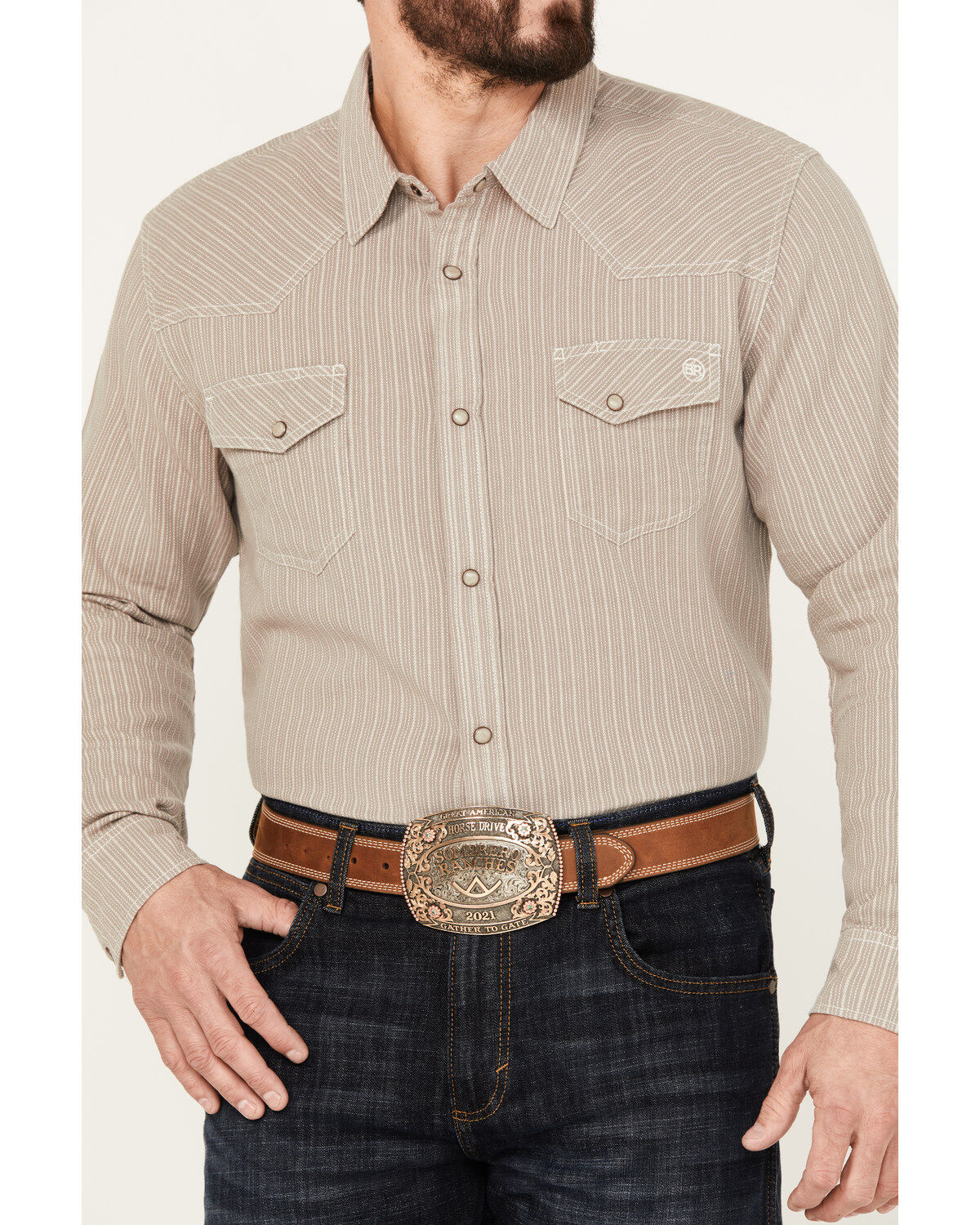 Blue Ranchwear Men's Laramie Striped Long Sleeve Western Snap Shirt