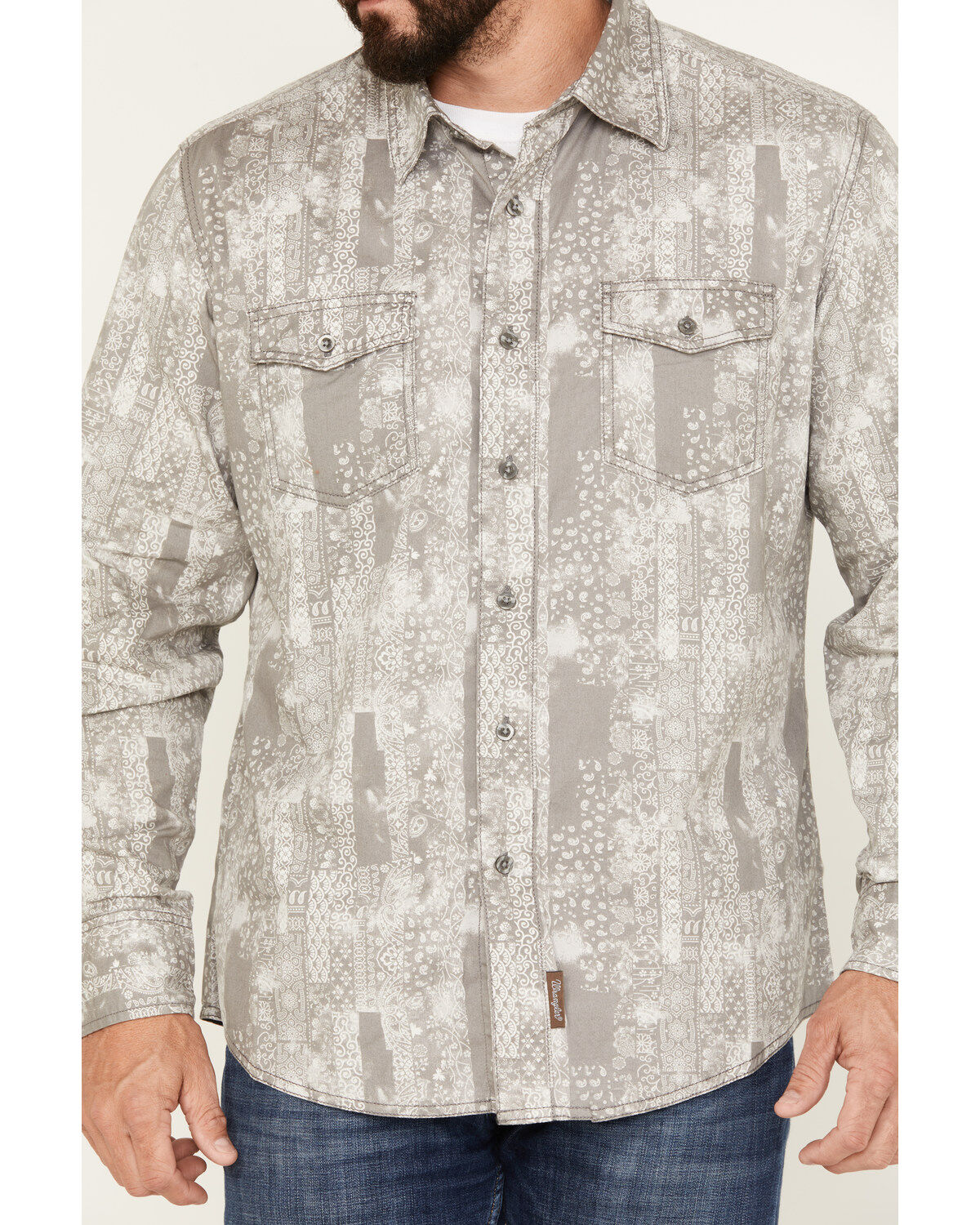 Wrangler Retro Men's Patchwork Print Long Sleeve Button-Down Western Shirt