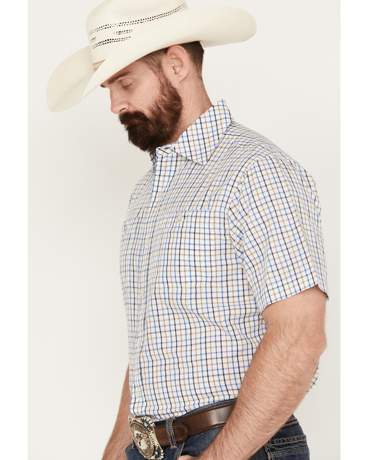 Resistol Men's Ennis Checkered Print Short Sleeve Button Down Western Shirt