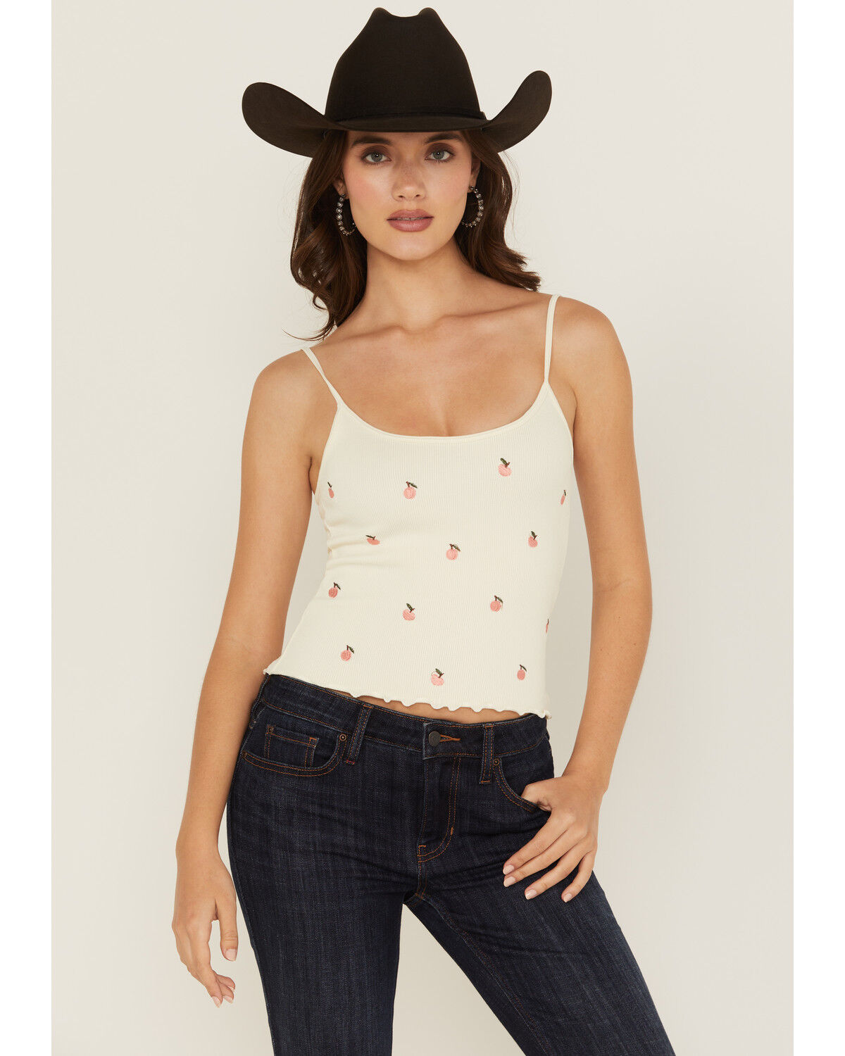 Fornia Women's Peach Embroidered Sleeveless Cropped Tank Top