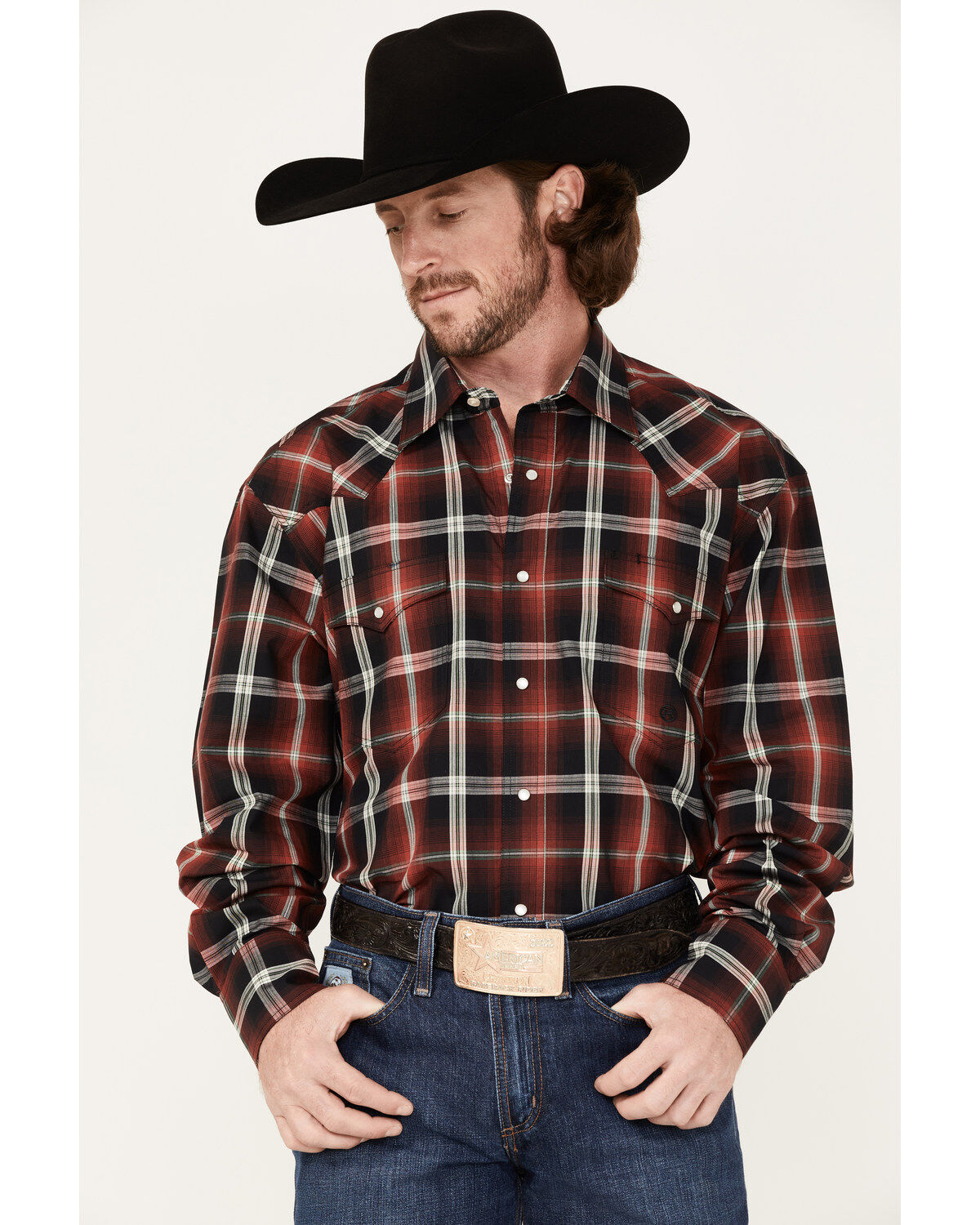 Roper Men's Pinewood Plaid Print Long Sleeve Pearl Snap Western Shirt