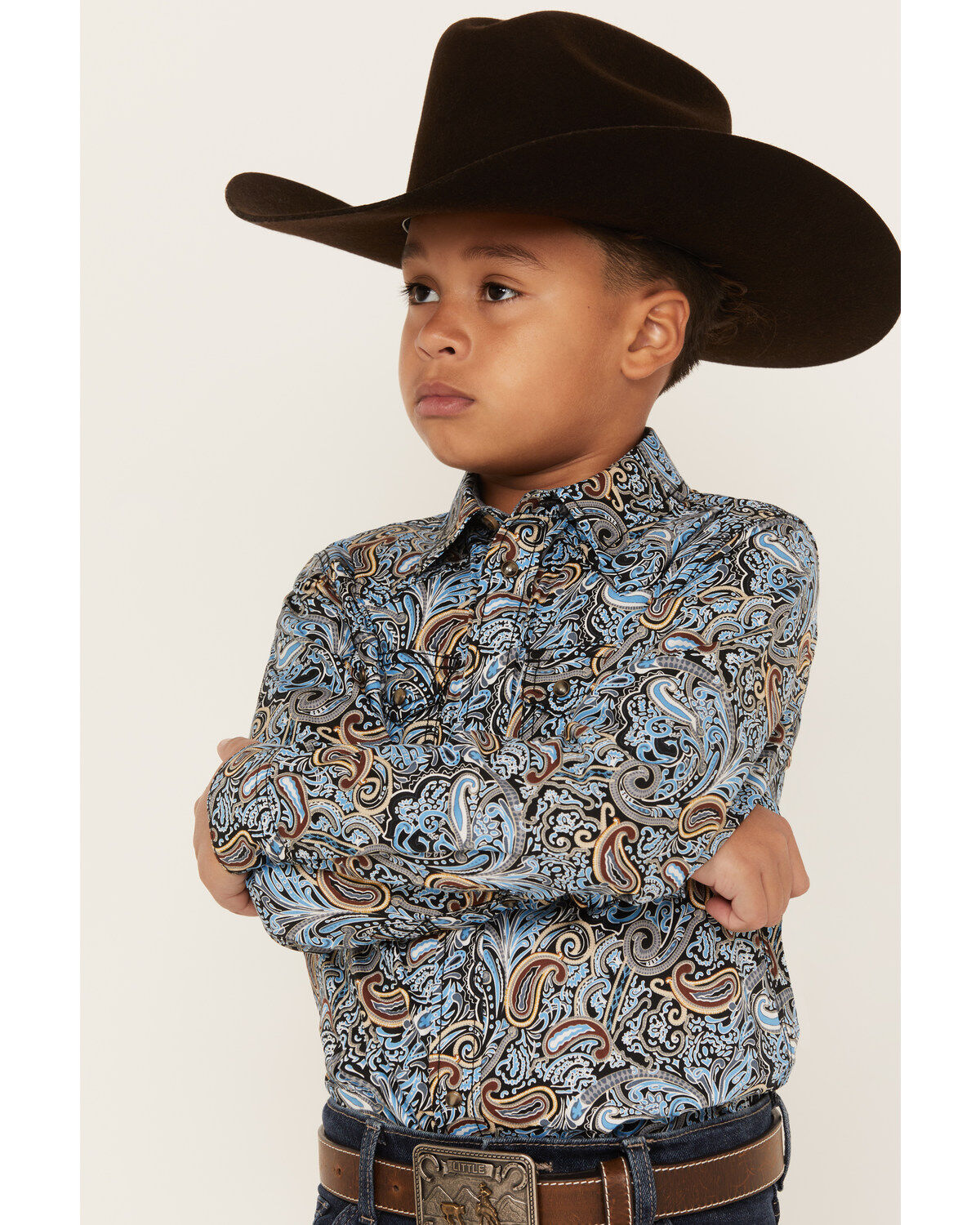 Cody James Boys' Paisley Print Long Sleeve Snap Western Shirt