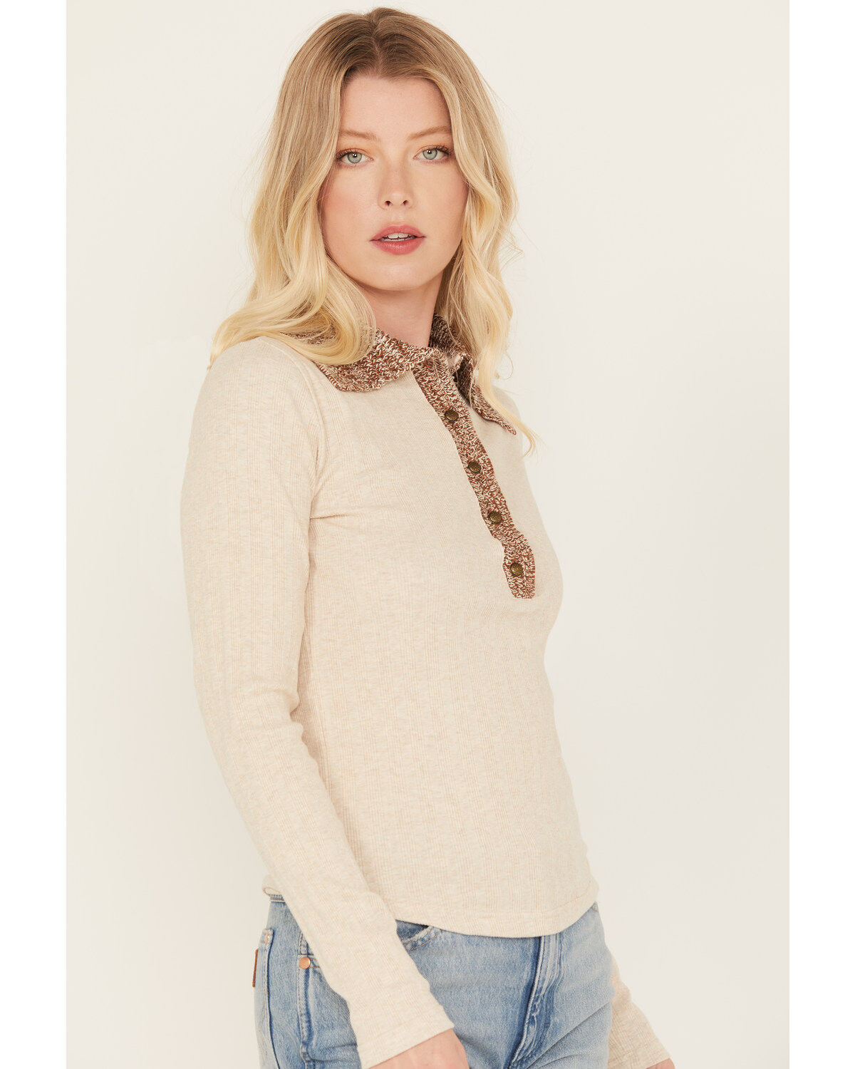 Shyanne Women's Crochet Collar Henley Shirt