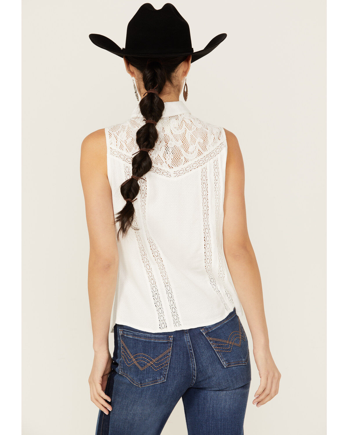 Idyllwind Women's Cobble Lace Yoke Sleeveless Button-Down Top