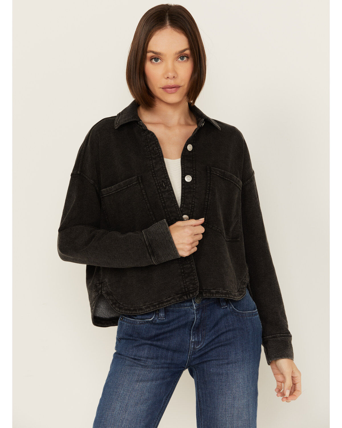 White Crow Women's Denim Knit Cropped Shacket