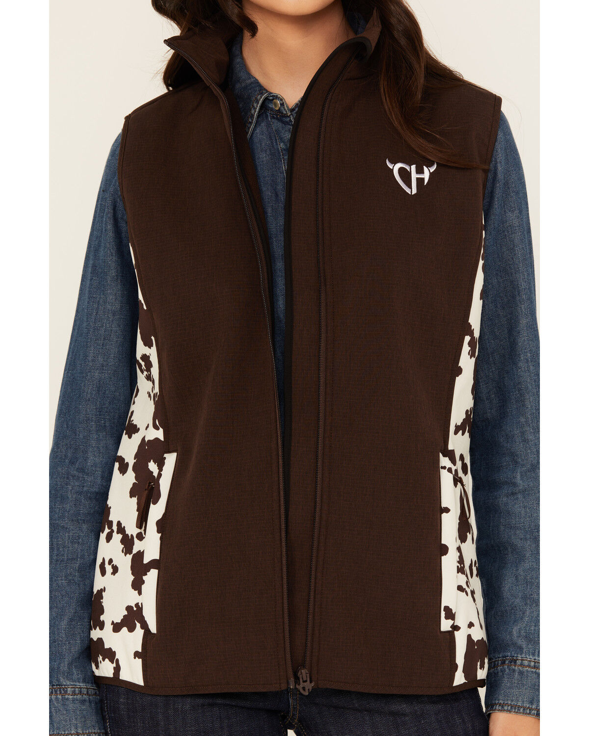 Cowgirl Hardware Women's Cow Print Softshell Vest