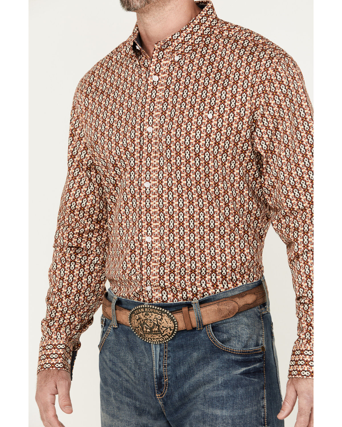 RANK 45&reg; Men's Spur Printed Long Sleeve Button-Down Stretch Western Shirt