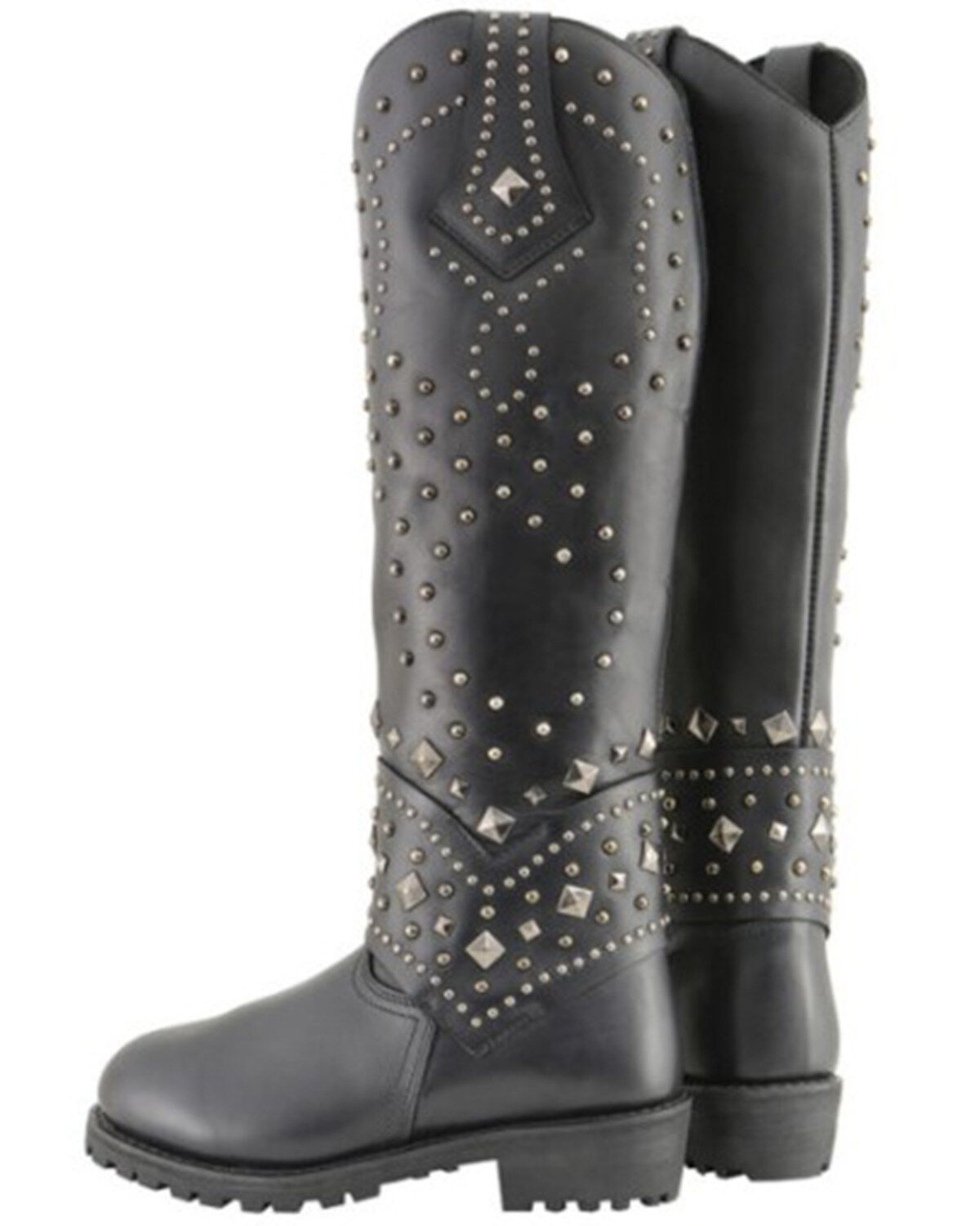 Milwaukee Leather Women's Extra Tall Studded & Riveted Pull On Boots - Round Toe