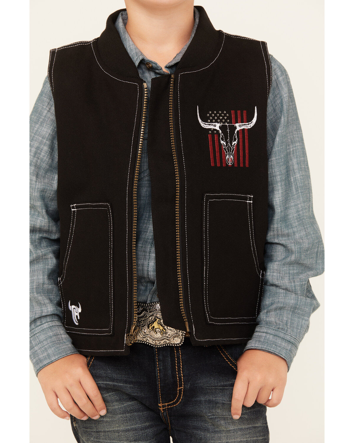 Cowboy Hardware Boys' Flag Skull Canvas Vest