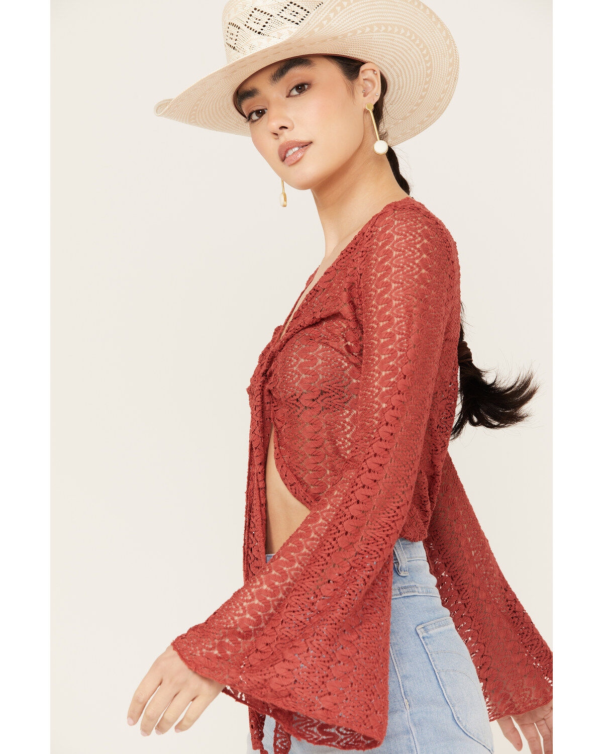 Wild Moss Women's Tie Front Textured Top