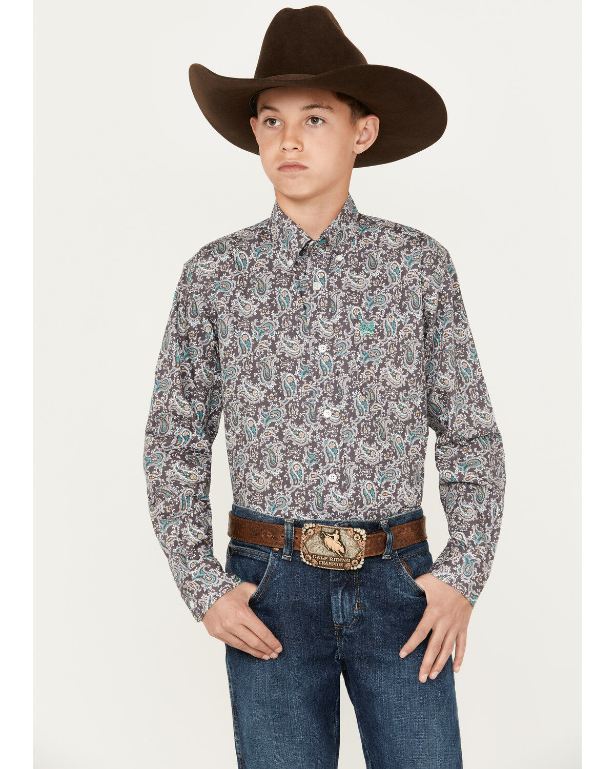 Cinch Boys' Paisley Print Long Sleeve Button-Down Western Shirt