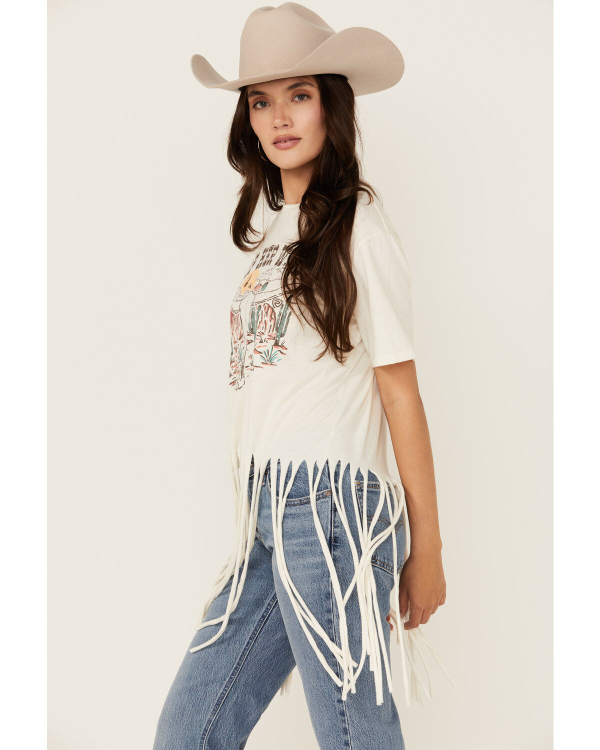 Rock & Roll Denim Women's Keep Her Wild Short Sleeve Fringe Graphic Tee