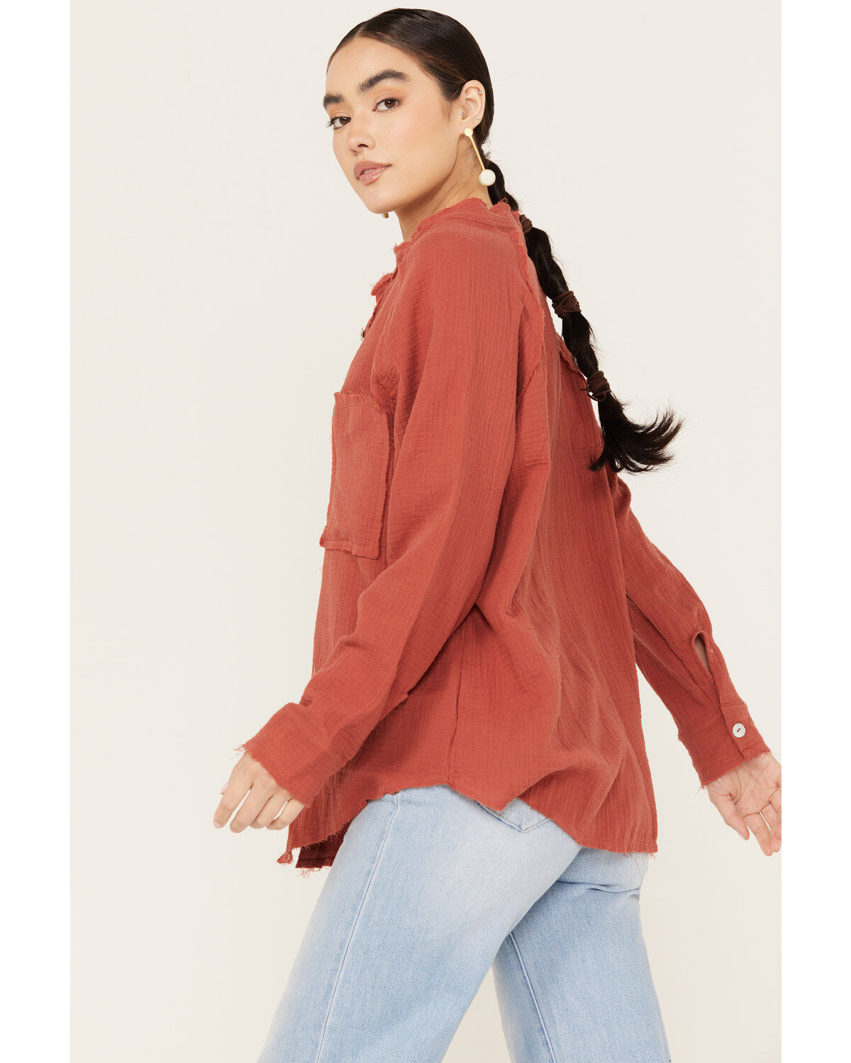 Wild Moss Women's Gauze Long Sleeve Button Down Shirt
