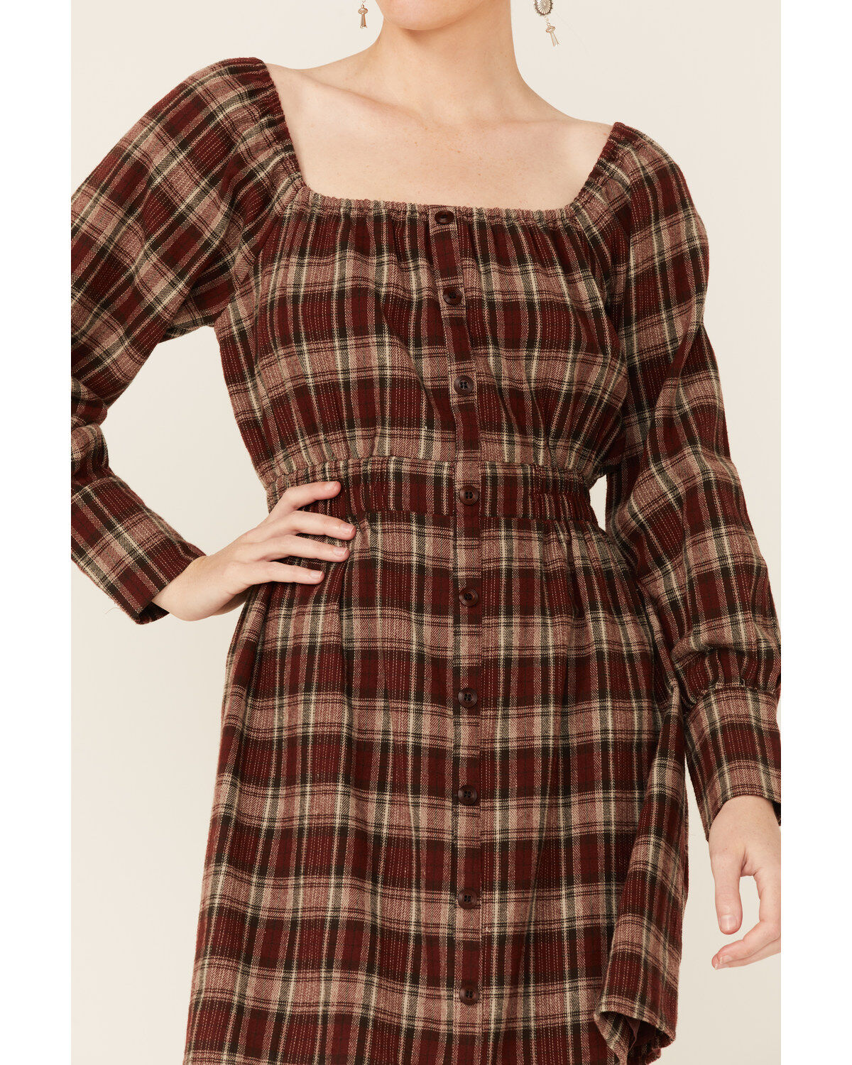 Paper Crane Women's Long Sleeve Plaid Mini Dress