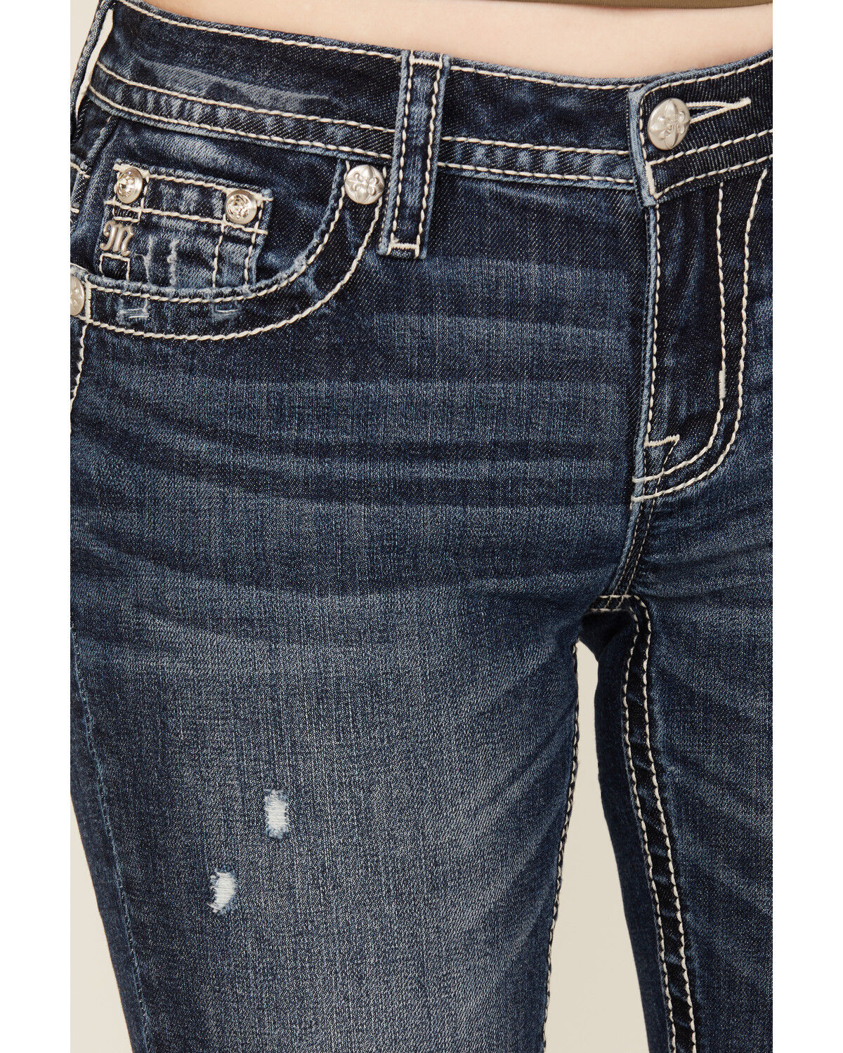 Miss Me Women's Dark Wash Snowflake Embroidered Slim Bootcut Stretch Denim Jeans