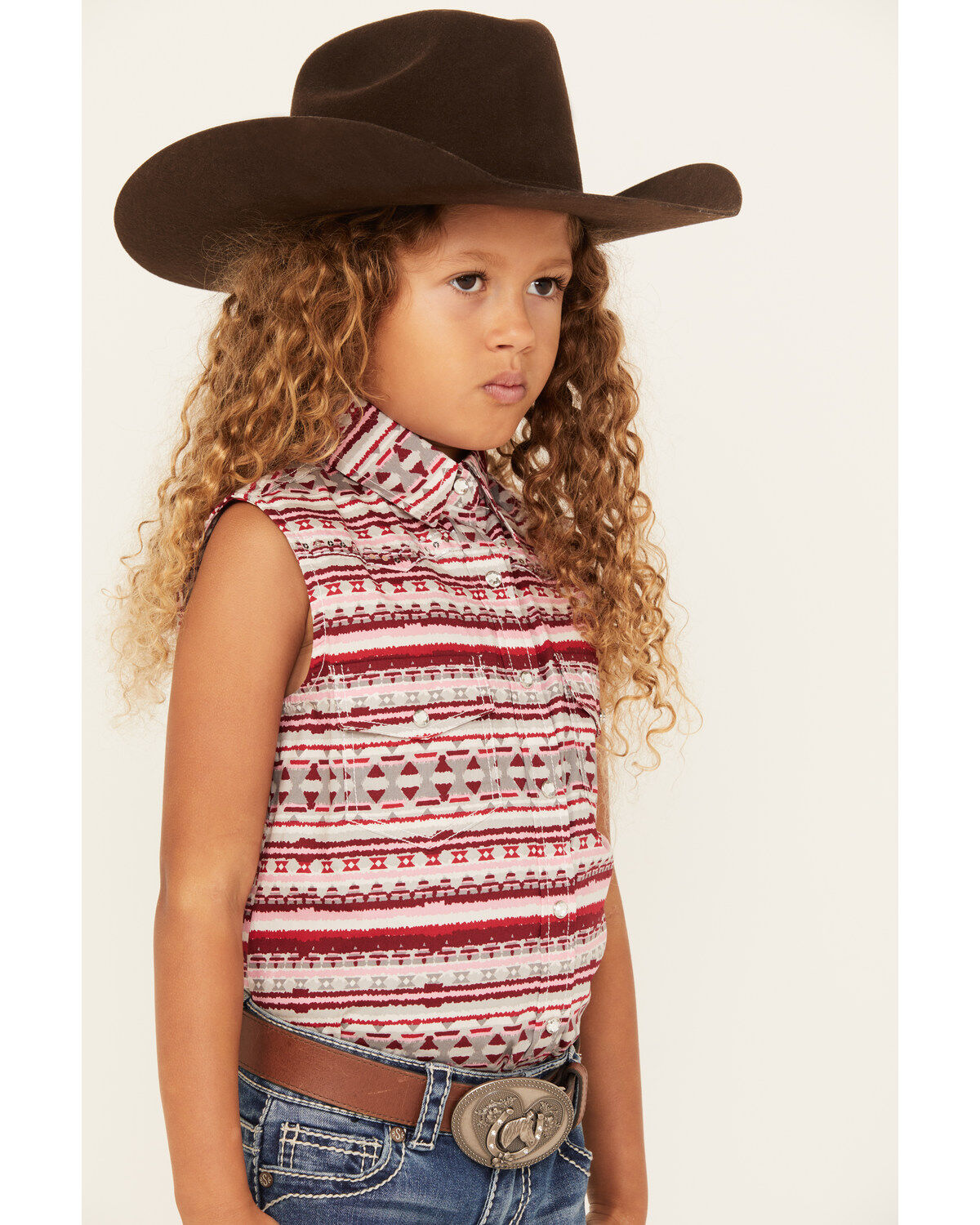Cowgirl Hardware Girls' Vintage Southwestern Print Sleeveless Snap Western Shirt