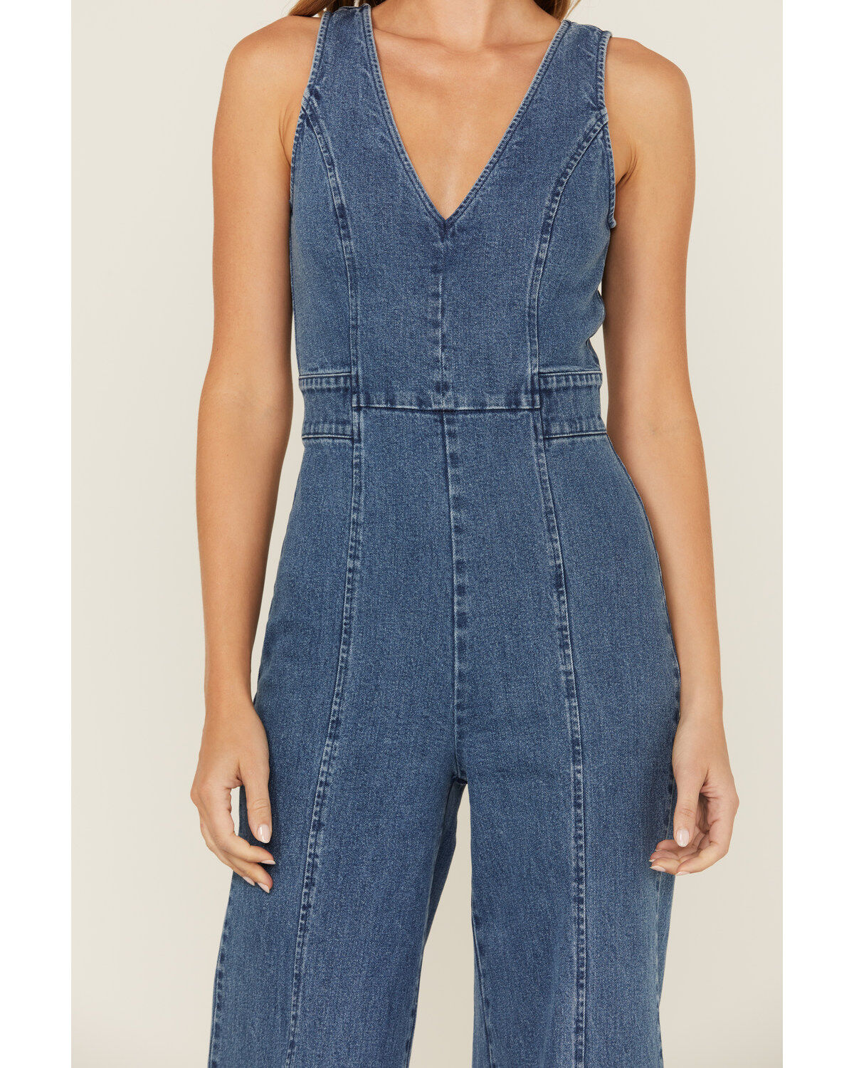 Flying Tomato Women's Denim Medium Wash Tie Back Jumpsuit
