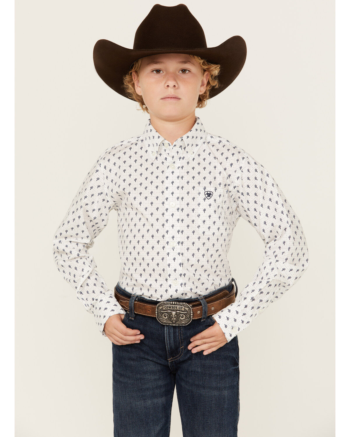 Ariat Boys' Parker Cactus Print Long Sleeve Button-Down Western Shirt