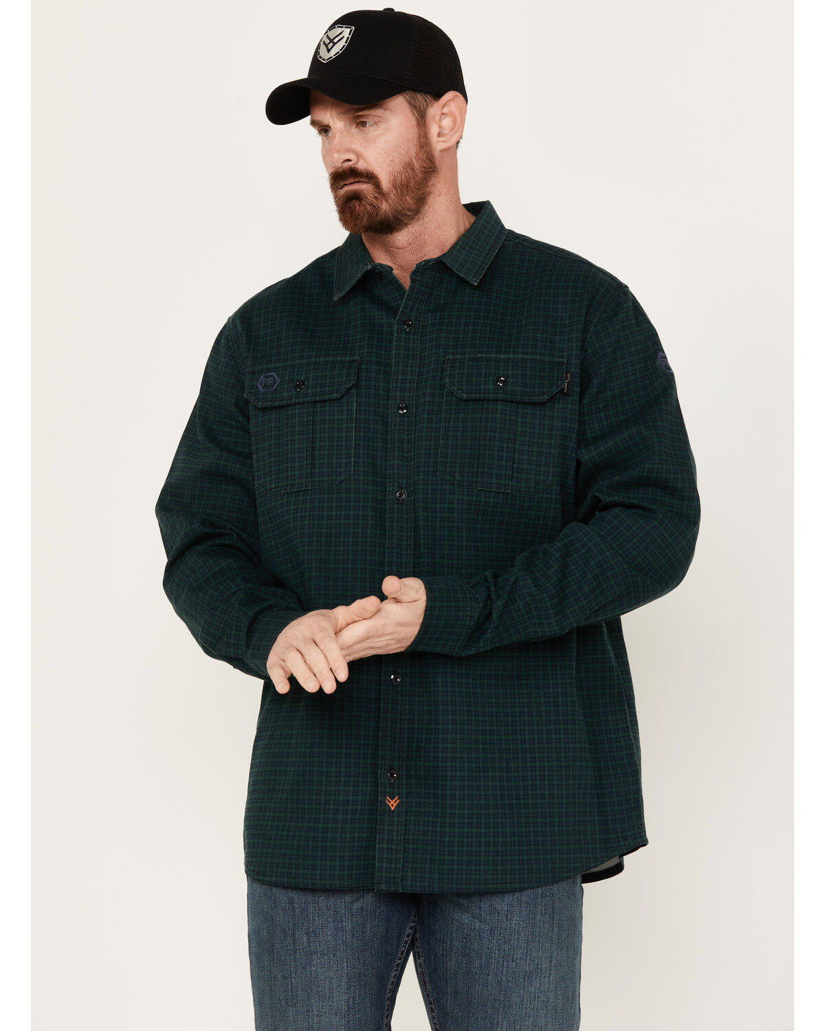 Hawx Men's FR Plaid Print Long Sleeve Button-Down Work Shirt