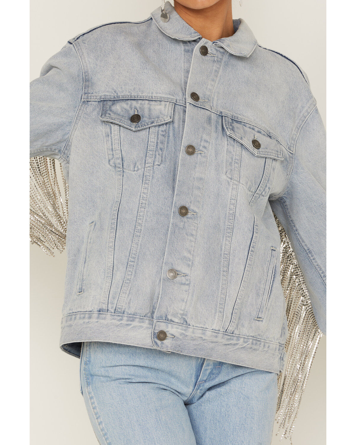 The Dylan Jacket by DanielXDiamond: Women's Blue Denim Jacket With Silver Fringe