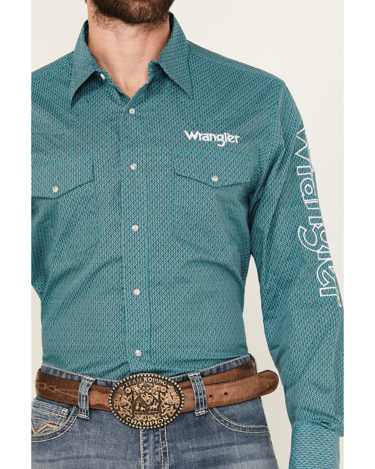 Wrangler Men's Logo Geo Print Long Sleeve Snap Western Shirt