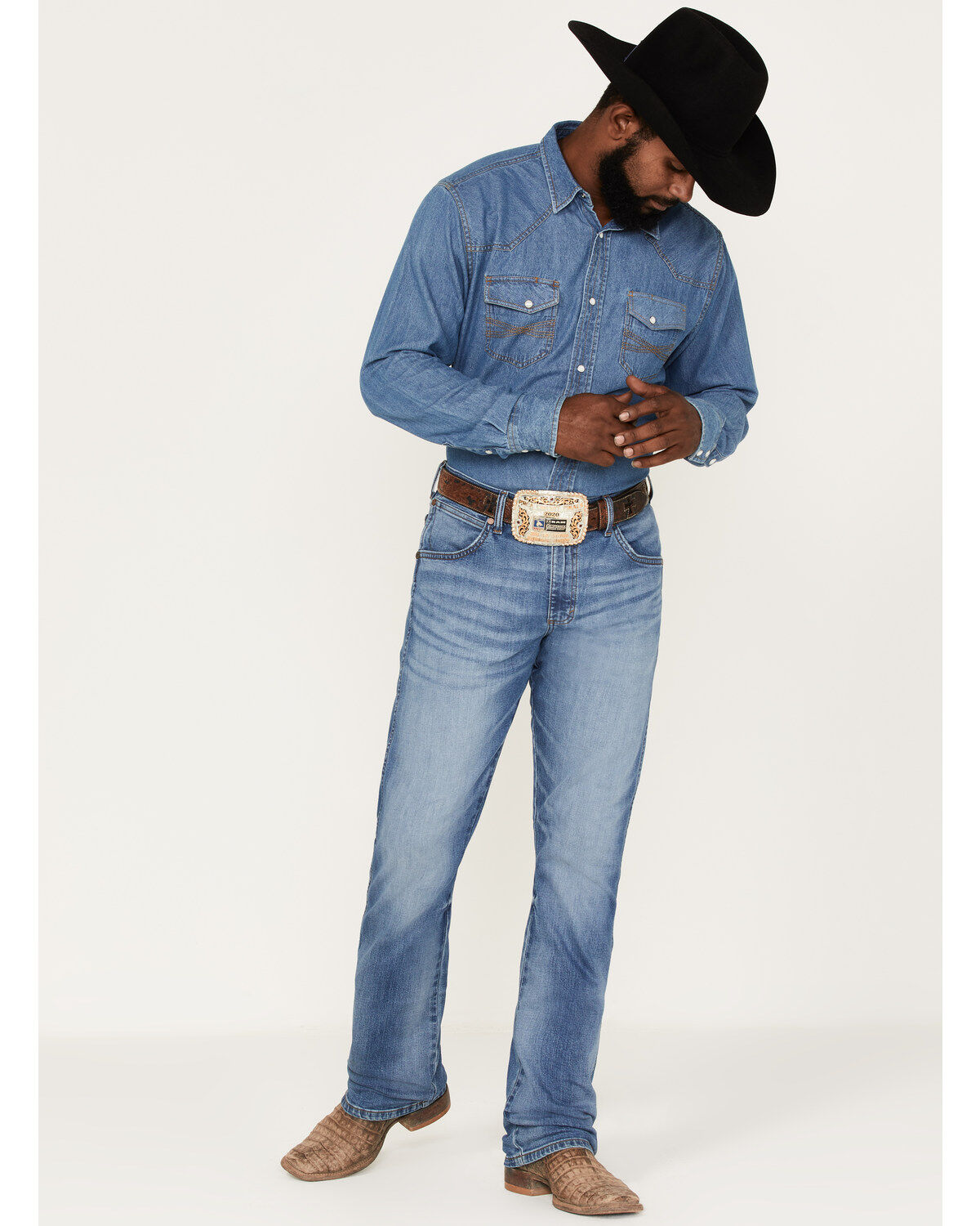 Wrangler Retro Men's Llano Light Medium Wash Stretch Slim Bootcut Jeans