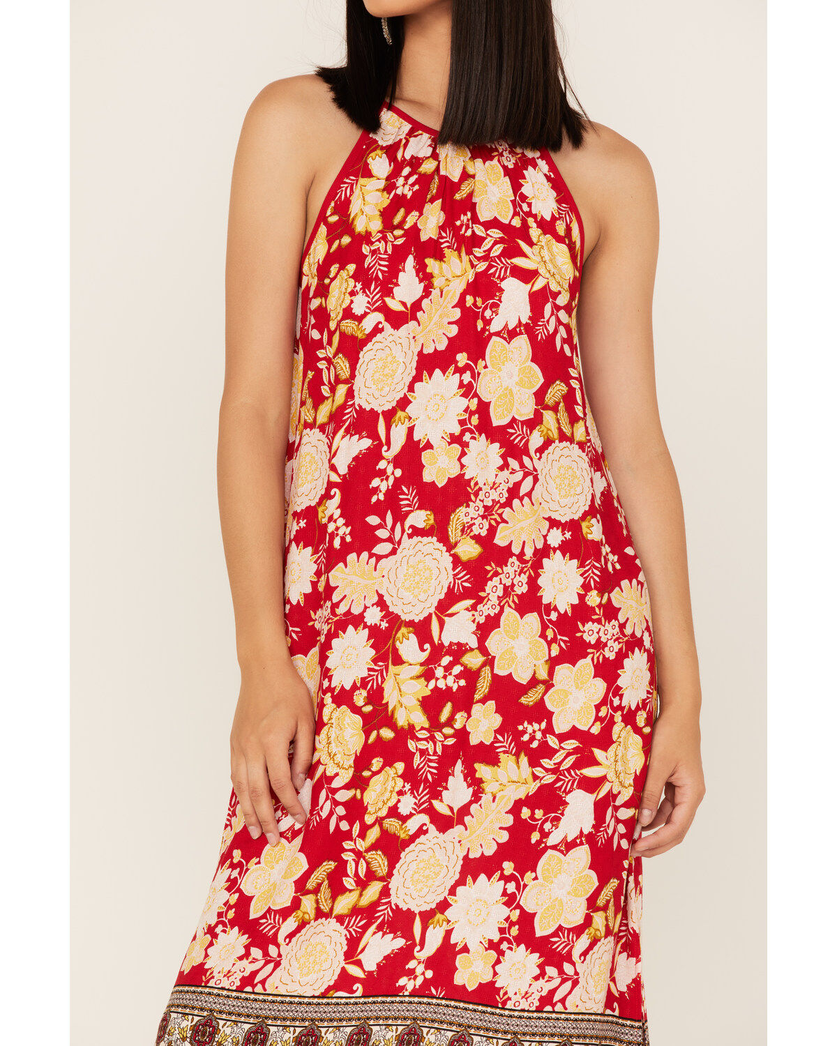 Band of the Free Women's Power of Peace Floral Print Halter Midi Dress