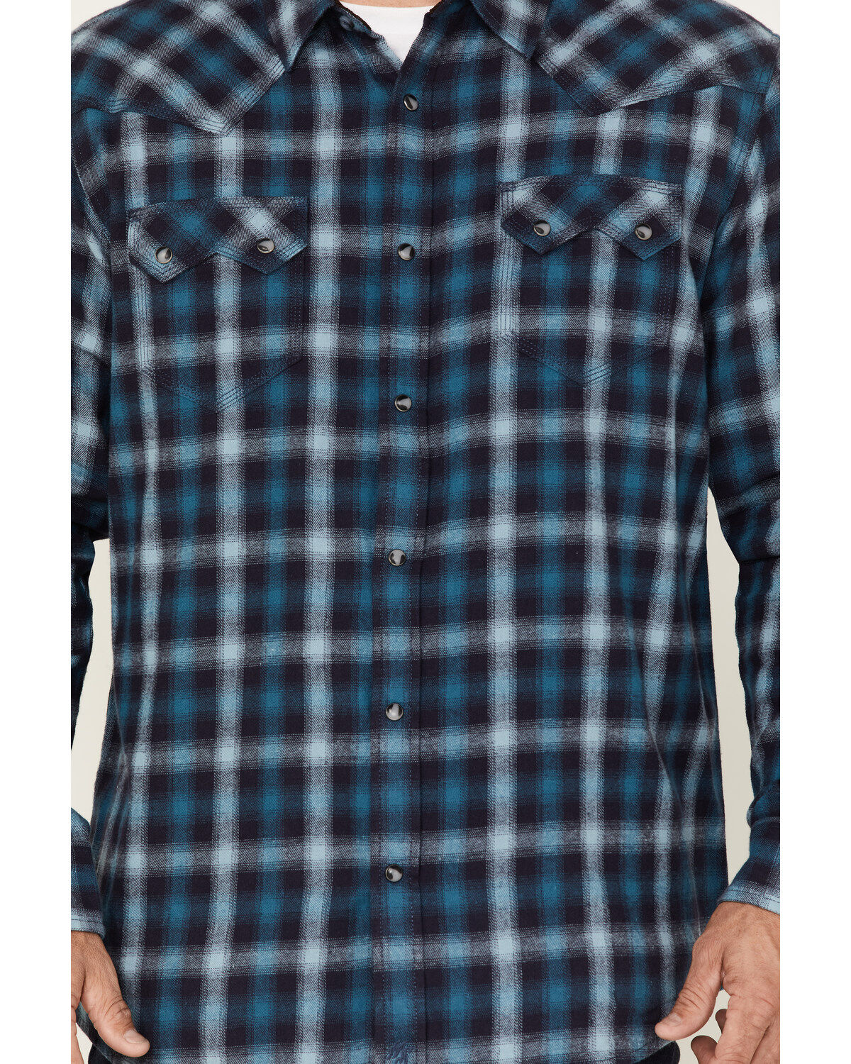 Moonshine Spirit Men's Ombre Plaid Print Long Sleeve Snap Western Flannel Shirt