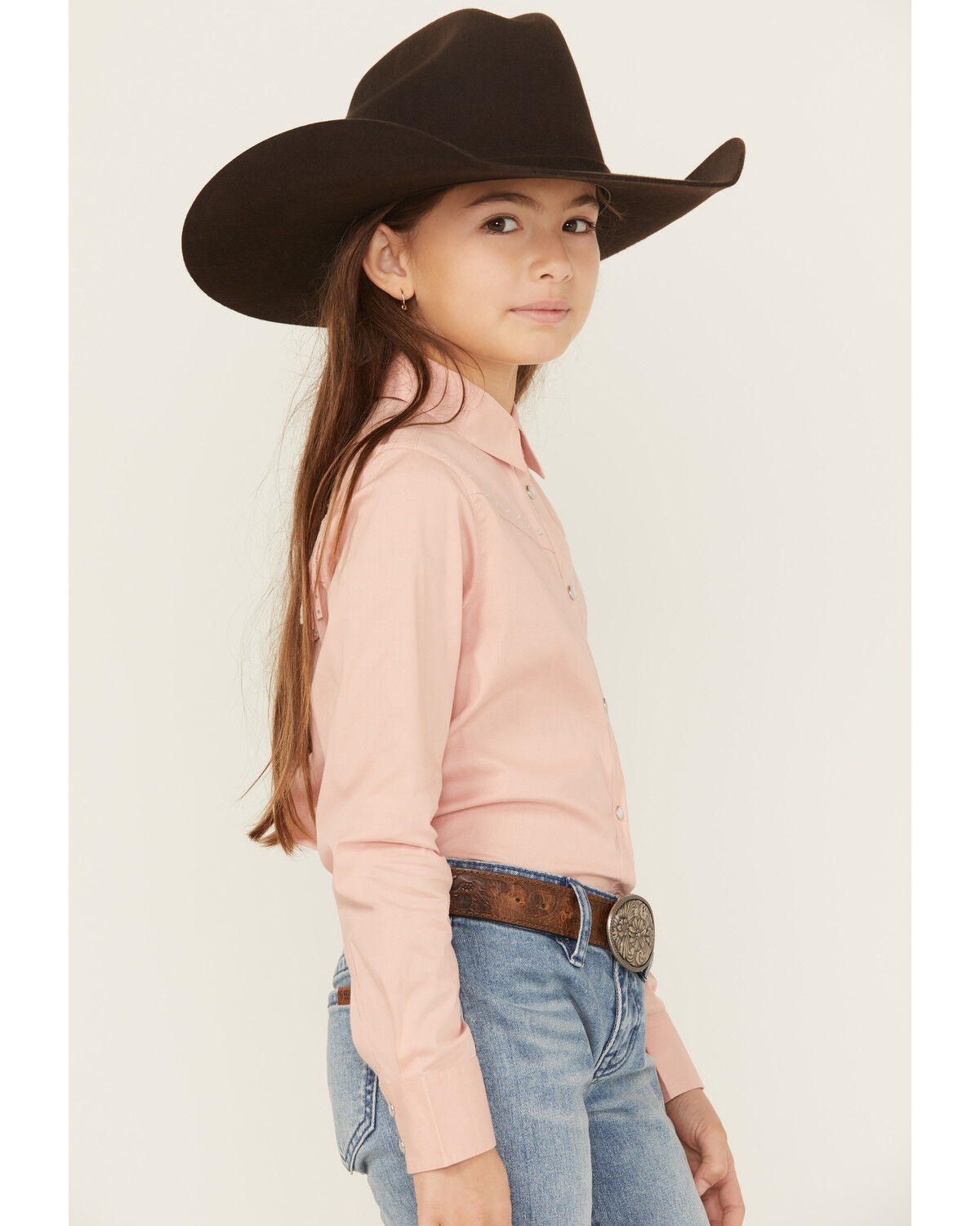 Shyanne Girls' Solid Rhinestone Fringe Long Sleeve Pearl Snap Stretch Western Shirt