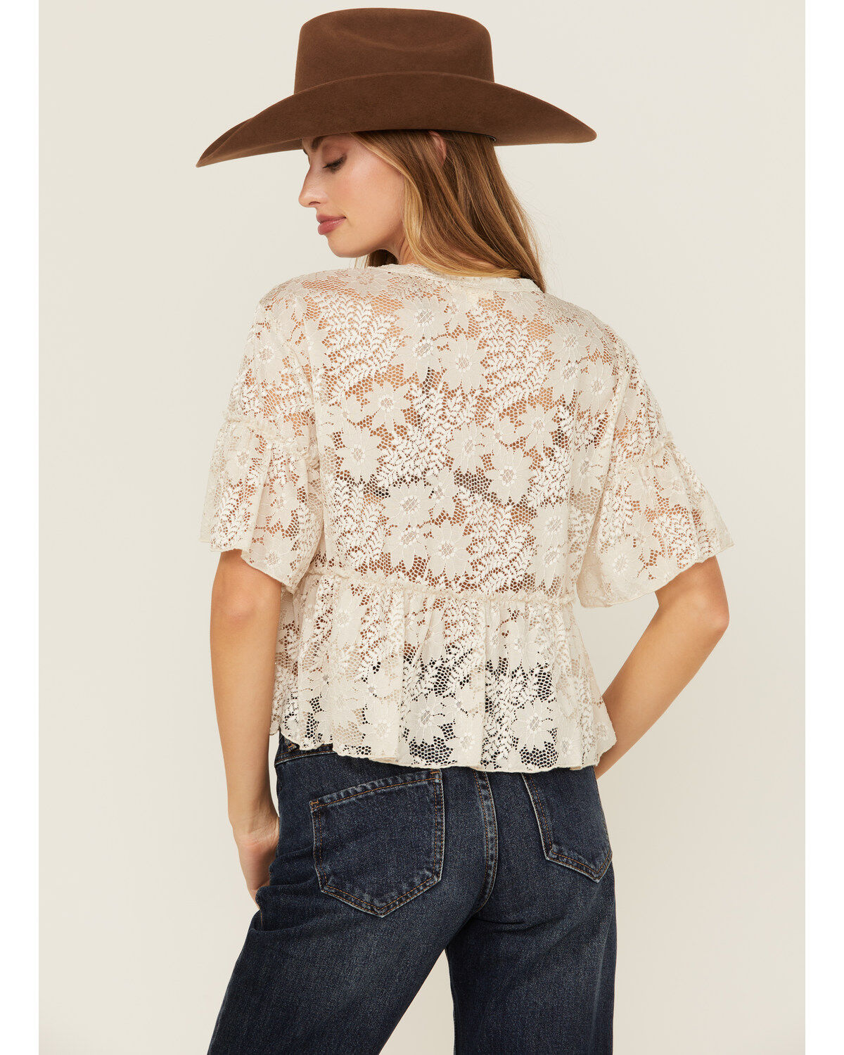 Originality Women's Lace Ruffle Short Sleeve Top