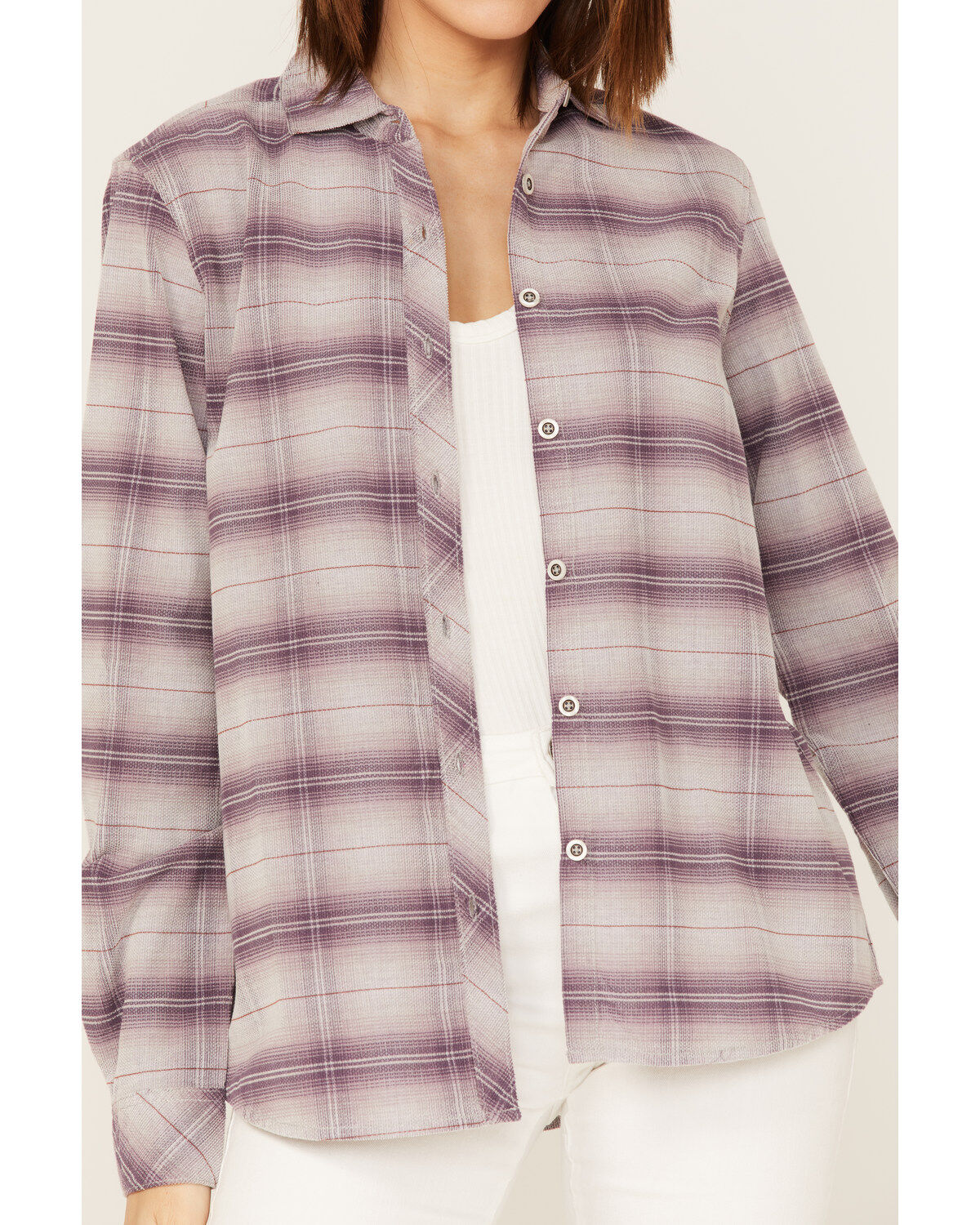 North River Women's Plaid Print Long Sleeve Button Down Boyfriend Shirt