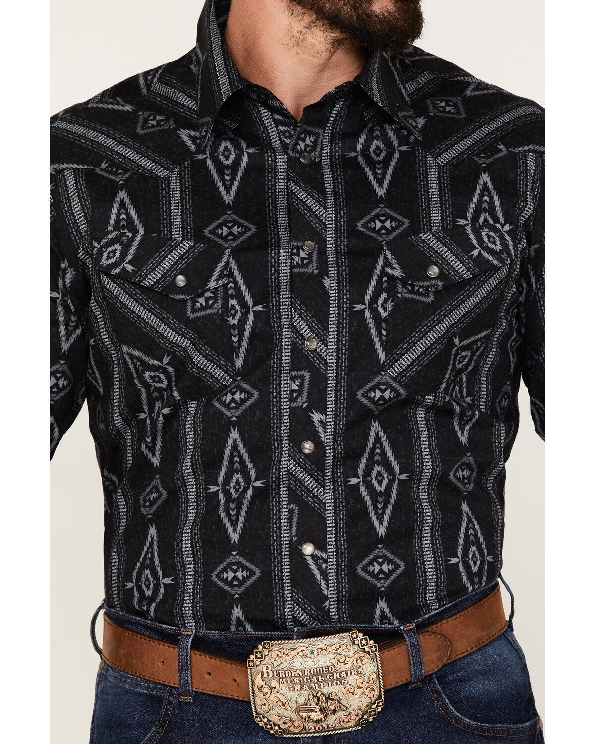 Rock & Roll Denim Men's Southwestern Stretch Long Sleeve Snap Shirt
