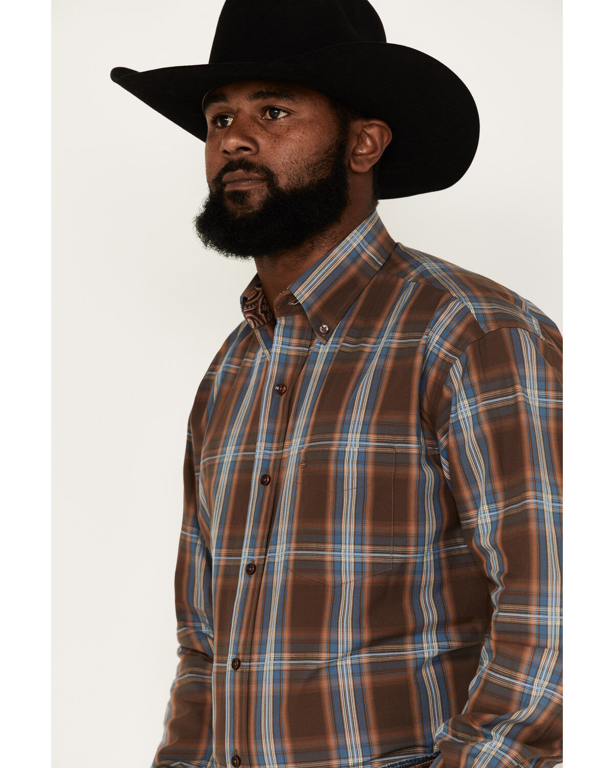 Stetson Men's Large Plaid Print Long Sleeve Button Down Shirt