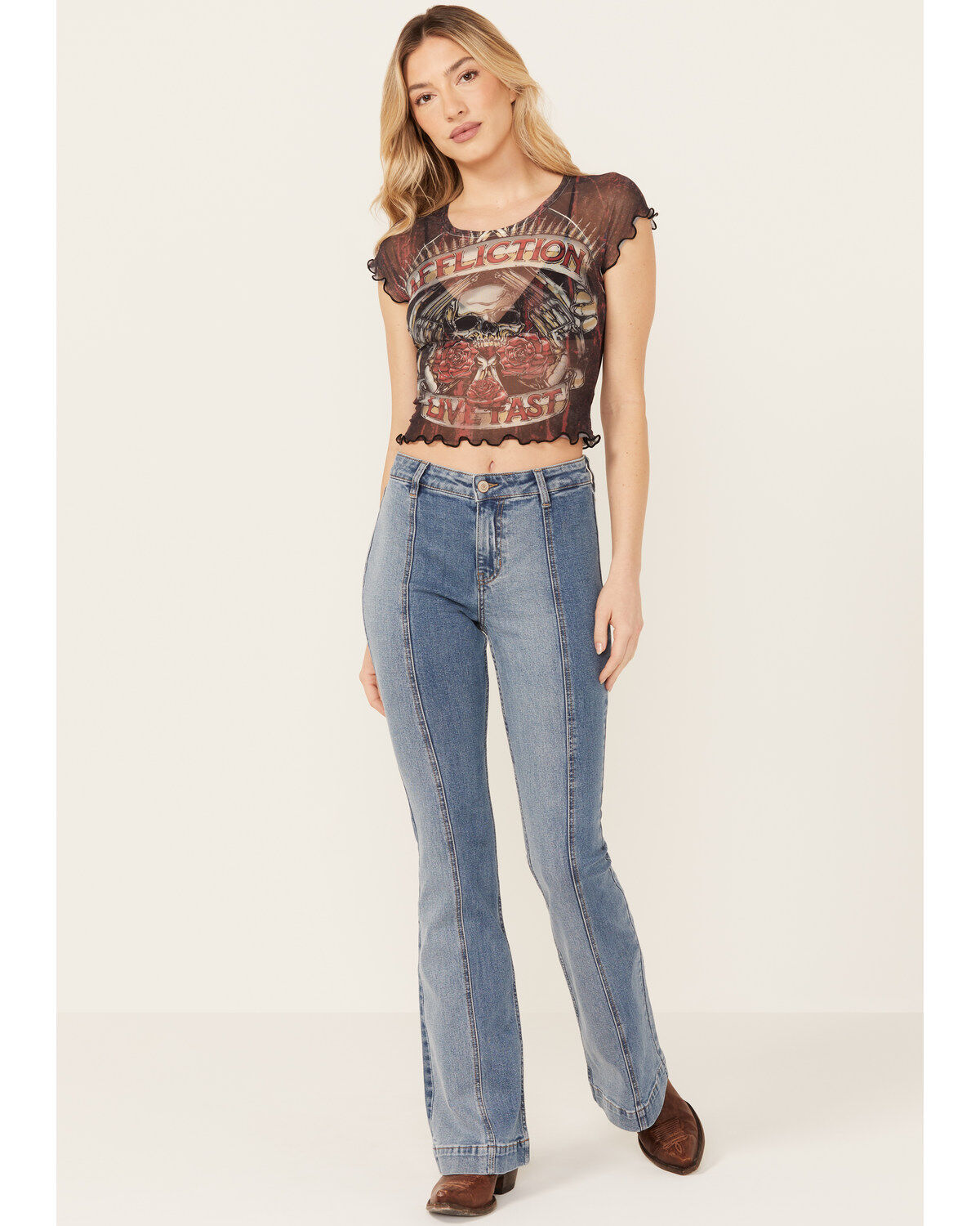 Shyanne Women's Medium Wash Luna High Rise Flare Stretch Denim Jeans