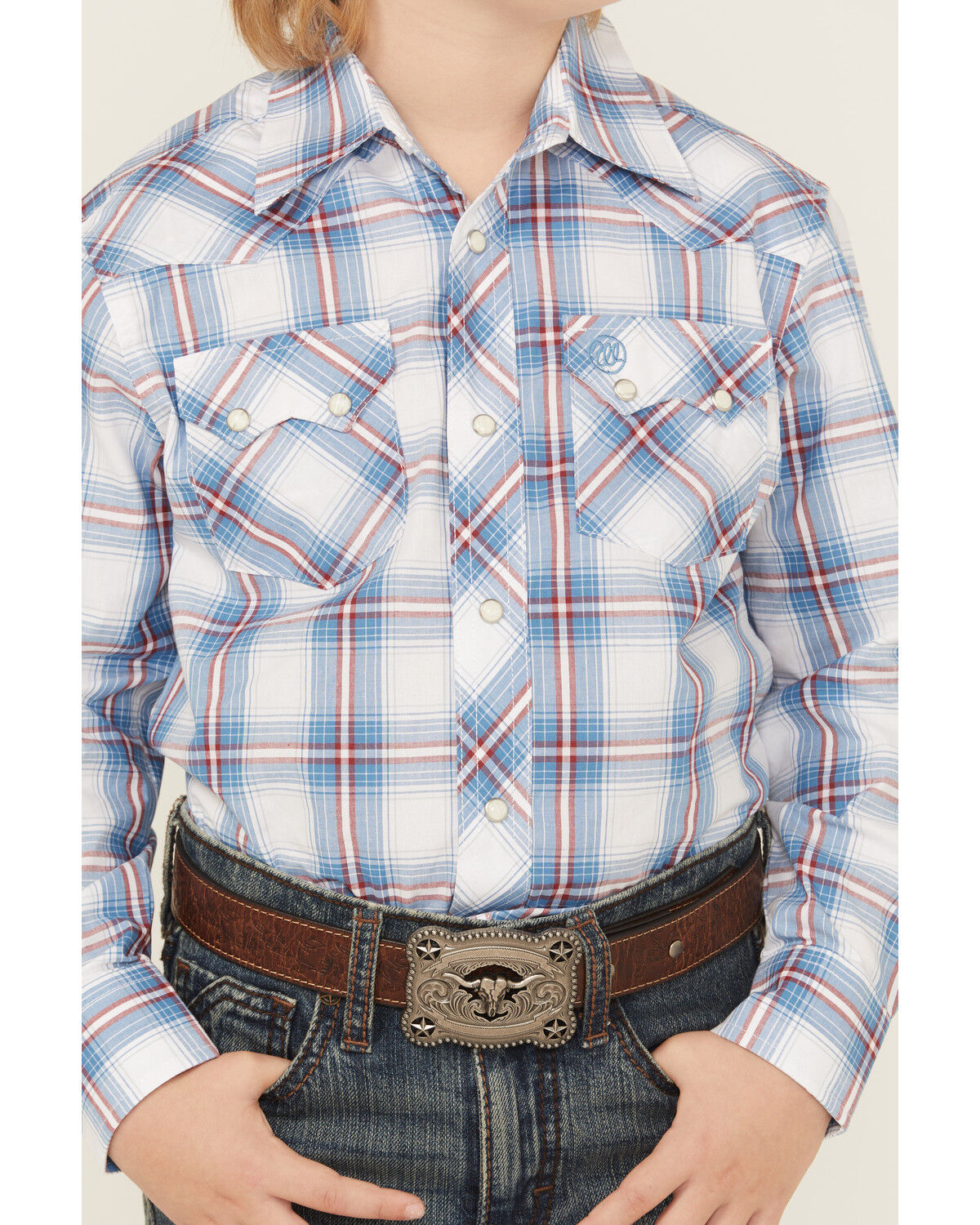 Wrangler Retro Boys' Plaid Print Long Sleeve Snap Western Shirt