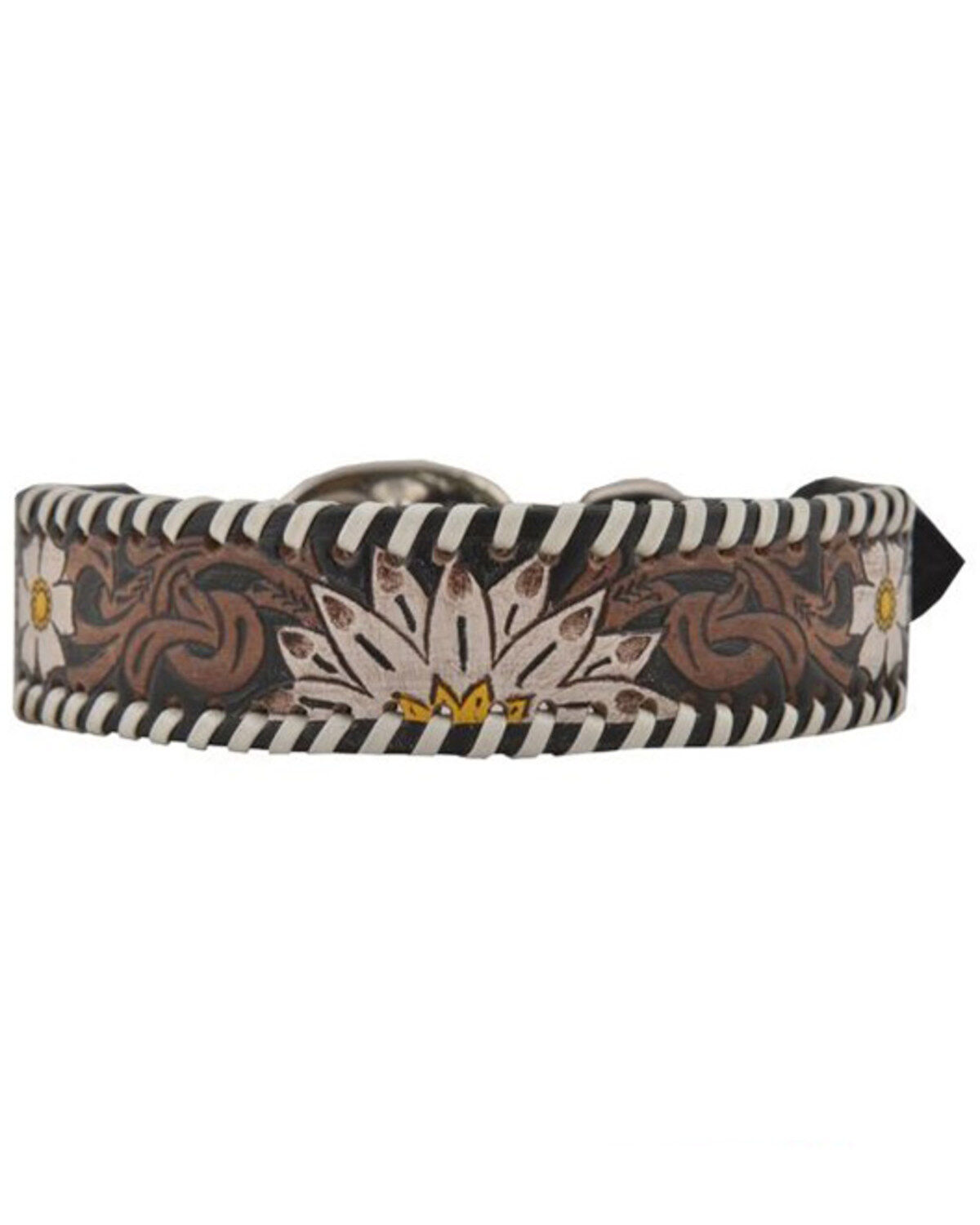 Myra Bag Daisy Hand Tooled Leather Dog Collar