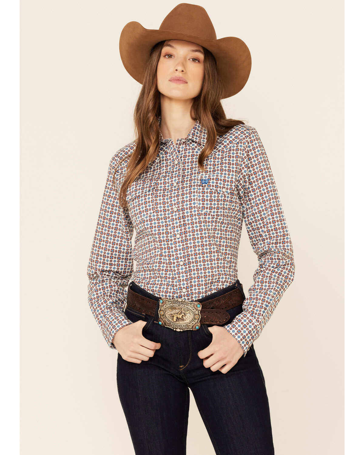 Cinch Women's Multi Geo Print Long Sleeve Pearl Snap Western Core Shirt