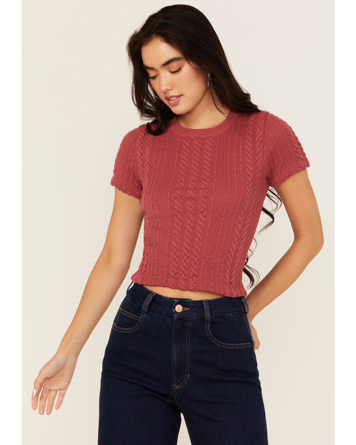 Evergreen Women's Cable Rib Short Sleeve Top