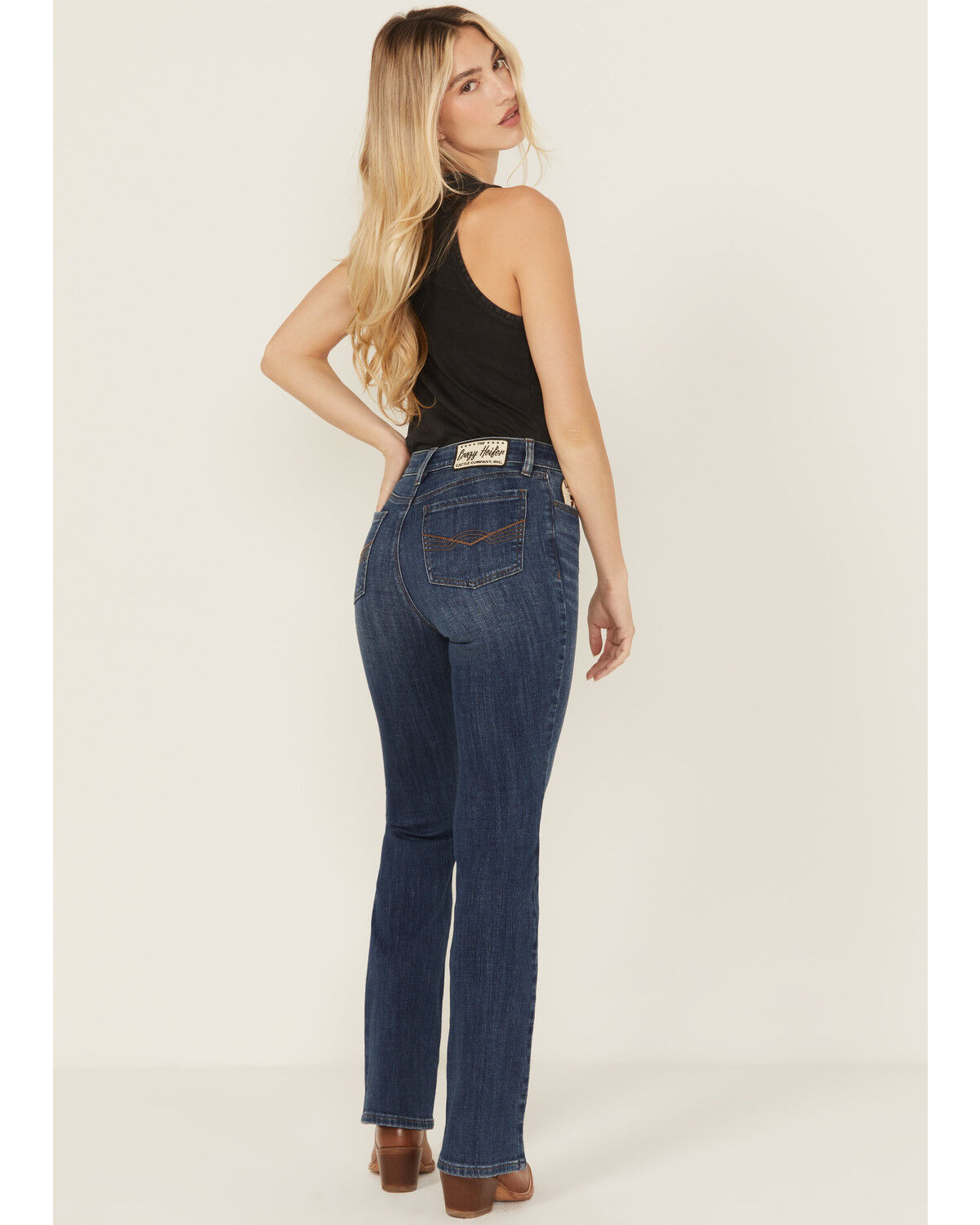 Idyllwind Women's Ellwood Dark Wash High Rise Patch Bootcut Super Stretch Denim Jeans