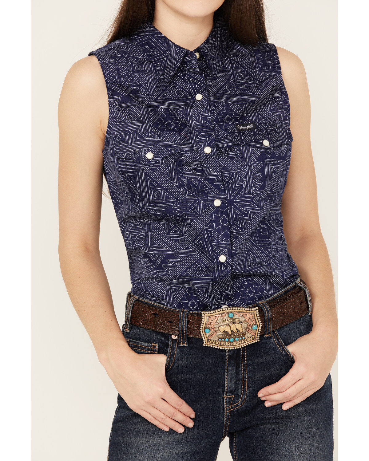 Wrangler Women's Sleeveless Southwestern Snap Western Shirt