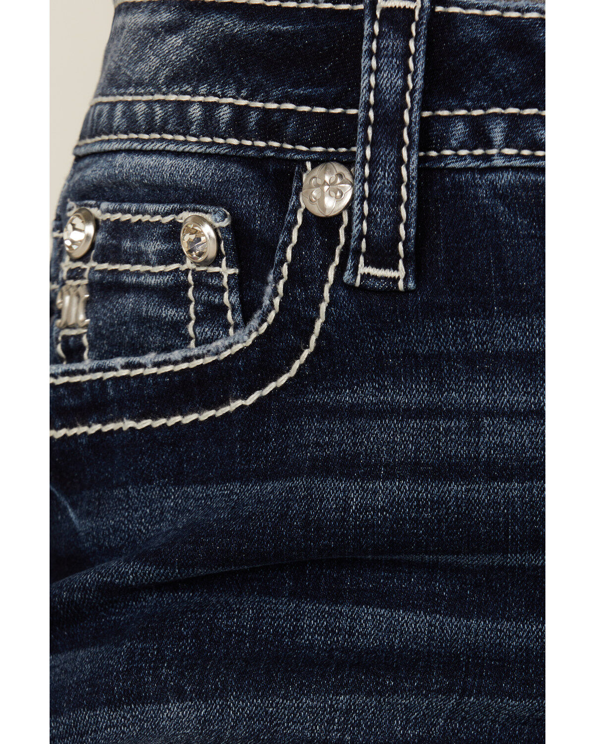 Miss Me Women's Dark Wash Mid Rise Dream Catcher Bootcut Stretch Denim Jeans